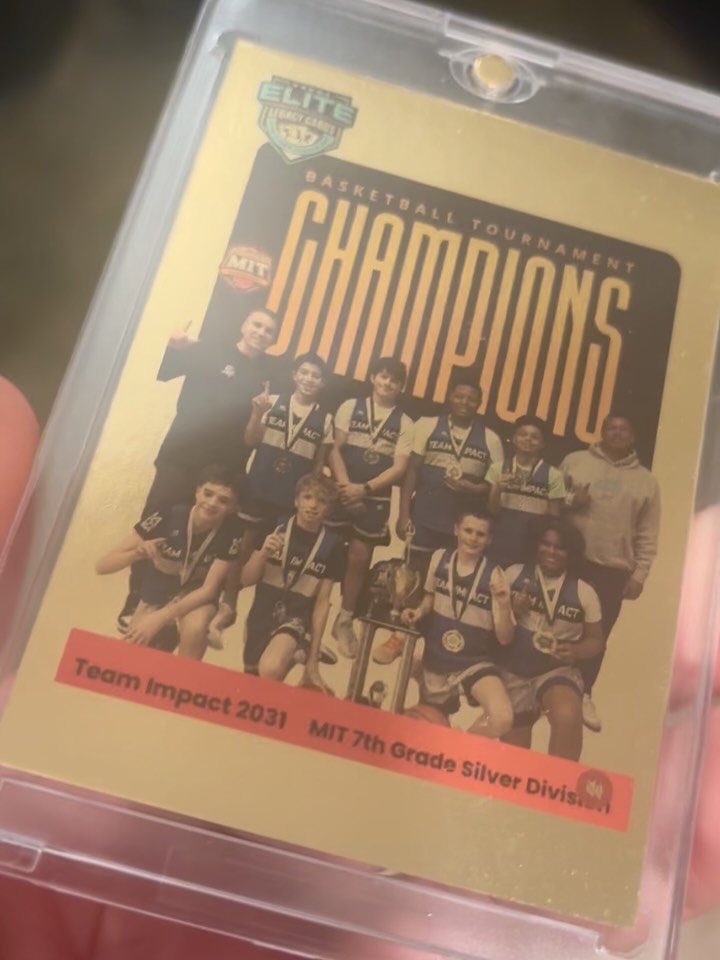Team Impact 2031 MIT 7th Grade Champions Silver Division 🏆
All the hard work, the hustle, the heart — it paid off.
This squad showed up and showed out. They didn’t just win — they earned every second of it. Proud is an understatement. — this is a moment these kids, coaches (and families) can literally carry forever. ❤️
#elitelegacycards #youngathletes #hardworkpaysoff #nodaysoff #champions