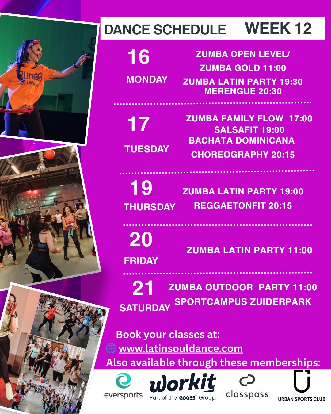 💃 WEEK 12 – LET’S DANCE TOGETHER!
New week, new rhythms, new energy! ✨
At Latin Soul Dance in The Hague, every class is a chance to move, sweat, laugh, and connect with people from around the world.
Whether you want fitness, culture, or simply a joyful space to move… there’s a rhythm waiting for you this week.
🔥 WEEK 12 HIGHLIGHTS
Monday
11:00 – Zumba Open Level / Zumba Gold
19:30 – Zumba Latin Party
20:30 – Merengue
Tuesday
17:00 – Zumba Family Flow
19:00 – SalsaFit
20:15 – Bachata Dominicana Choreography
Thursday
19:00 – Zumba Latin Party
20:15 – ReggaetonFit
Friday
11:00 – Zumba Latin Party
Saturday
11:00 – Zumba Outdoor Party
📍 Sportcampus Zuiderpark
✨ Multicultural community
✨ All levels welcome
✨ Move your body, feel the music, meet new people
This is more than a class…
it’s a community where rhythm brings people together.
🎟 Book your class:
www.latinsouldance.com
Also available via:
Eversports • Workit • ClassPass • Urban Sports Club
💬 Tell us in the comments: Which class will we see you in this week?
#LatinSoulDance #DanceInTheHague #ZumbaTheHague #DanceFitness #LatinDance #ZumbaCommunity #MoveWithJoy #DanceWithoutFear #TheHagueEvents #LatinVibes #DanceCommunity #FitnessWithFun #ZumbaLove #InternationalCommunity
