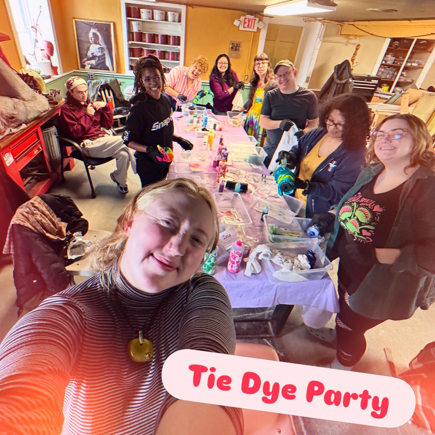The cast is having a bit of fun tie dying before tech week starts! Hair open March 20th. Tickets at dormousetheatre.com. Hope to see you there!