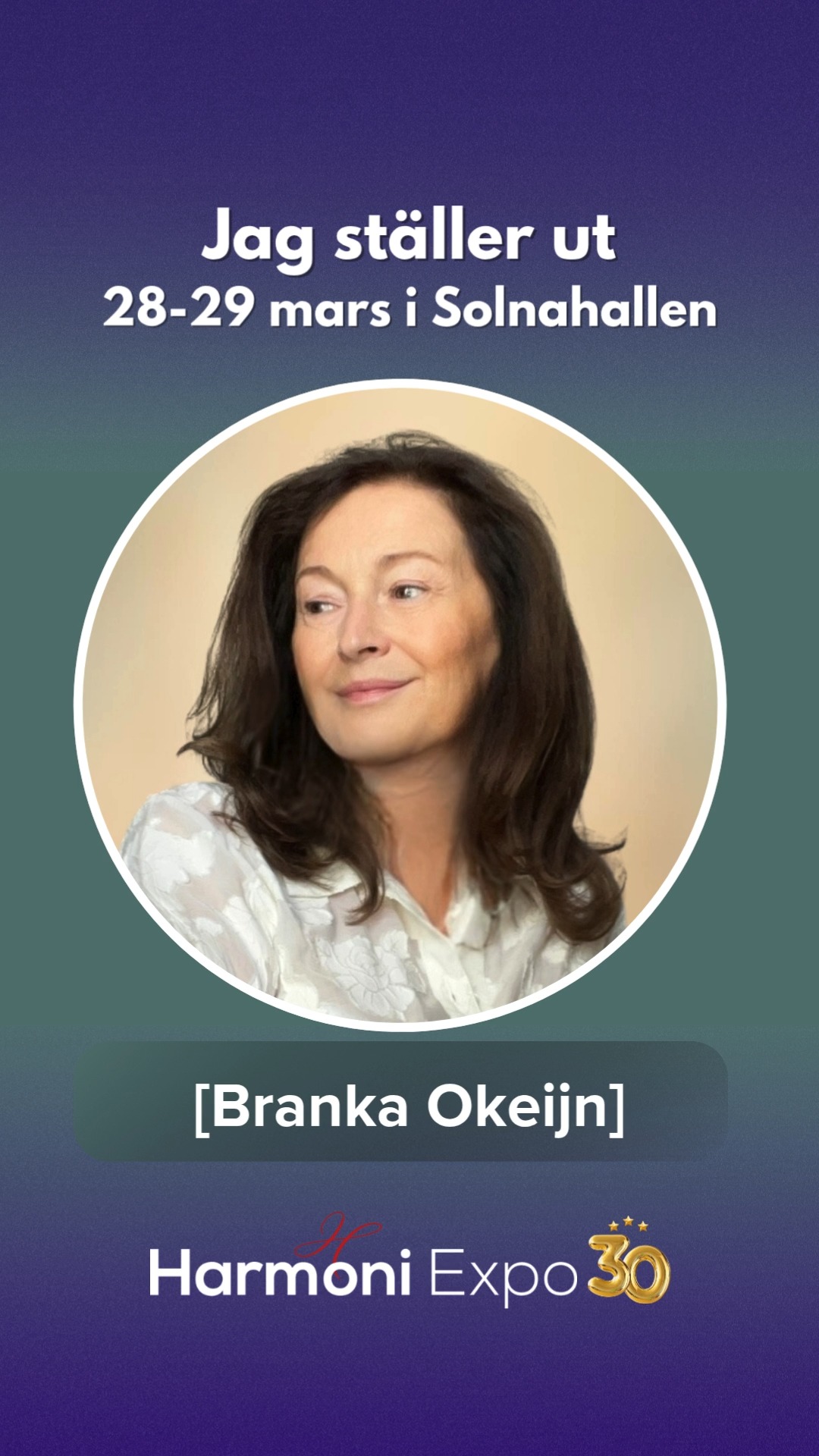 🌟 Är du redo att ta nästa steg på din andliga resa? Under helgen den 28-29 mars kommer jag att finnas på plats på Harmoni-expo och erbjuda personlig andlig vägledning för dig som söker klarhet, insikt och inre balans. 🍁Tillsammans kan vi utforska de subtila energier som omger dig och öppna upp för vägledning från dina guider, änglar och ditt högre jag.
Besök mig i min monter, där vi kan fördjupa oss i frågor som ligger närmast ditt hjärta, oavsett om det gäller kärlek, livsväg eller din andliga utveckling. Du hittar mig i Hall AB, gång 6B
👉 Vi ses!💗
Branka
Harmoni-expo Solnahallen, Stockholm
Sveriges största andliga mässa
www.harmoniexpo.com
@harmoniexpo
www.branka.se