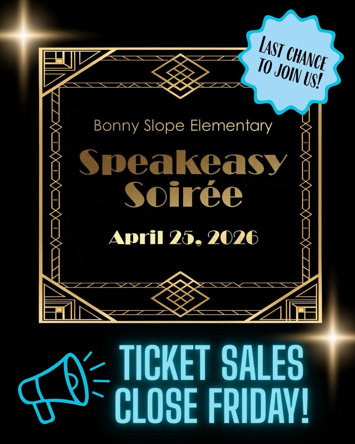 Auction ticket sales close on Friday, so don’t miss your chance to join us for a 1920’s inspired evening of glitz, glam, and generosity! 💛✨ Check ParentSquare or recent newsletters for the link to purchase tickets and be sure to follow the @bonnyslopeauction account for all the event details and more!