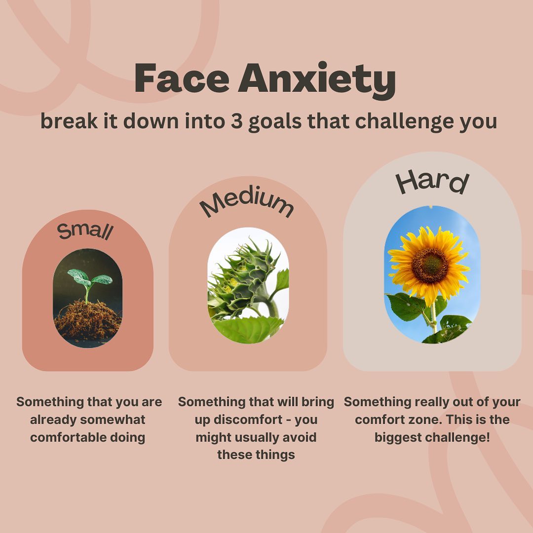 Let’s talk about anxiety! Treatment for anxiety involves facing our fears, which is often counter intuitive to how anxiety makes us feel. When we’re anxious we tend to avoid situations that bring up those icky feelings and body sensations. A therapist such as myself can help you break down goals and start to face these fears to live a fulfilling life! 🌻