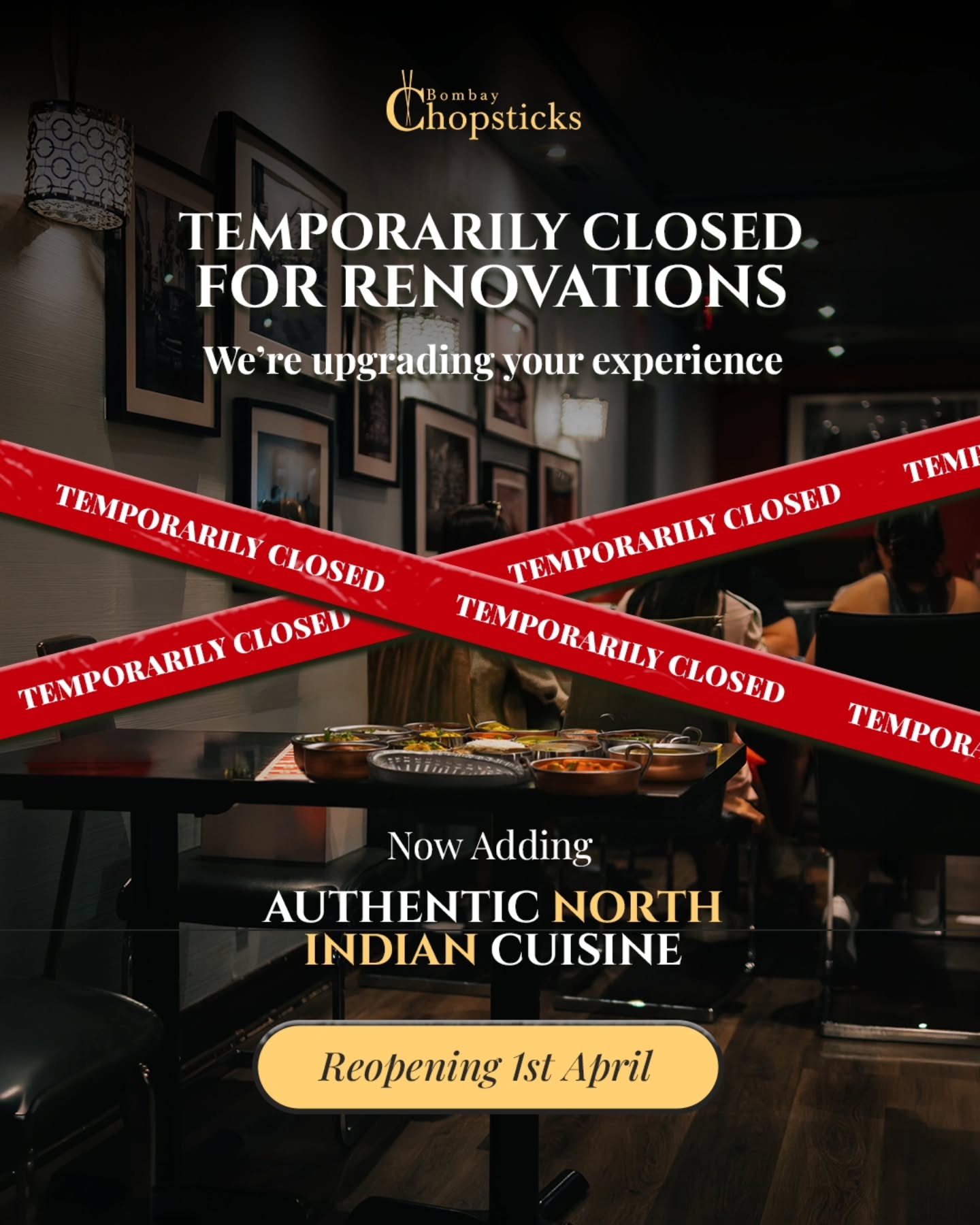 We’re pressing pause for something better.
Bombay Chopsticks is temporarily closed until March 31 as we refresh our space and elevate your dining experience.
We reopen on April 1 with a brand new chapter — introducing Authentic North Indian Cuisine alongside your signature Hakka favourites.
A fresh space. New flavours. The same Bombay Chopsticks you love.
See you very soon.
.
Bombay Chopsticks Mississauga, restaurant renovation Mississauga, reopening April 1 Mississauga, North Indian cuisine Mississauga, Hakka Chinese Mississauga
.
#BombayChopsticks #MississaugaEats #MississaugaFoodie #GTAFoodScene #RestaurantReopening