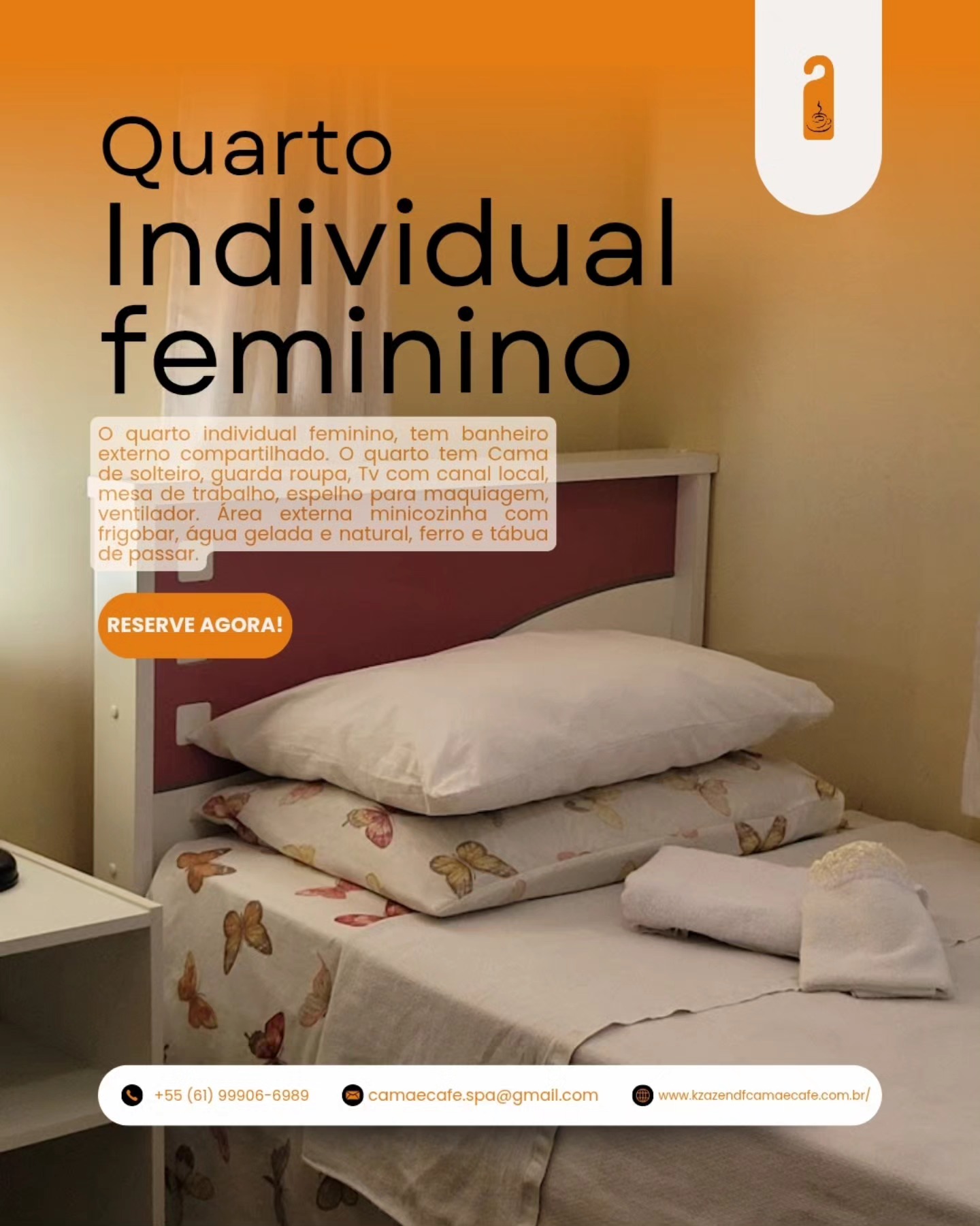 🌸 Conforto, segurança e delicadeza em cada detalhe! 🌸
Nosso Quarto Individual Feminino foi pensado especialmente para oferecer bem-estar, privacidade e praticidade para mulheres que viajam sozinhas.
Ambiente acolhedor, Wi-Fi, espaço para estudos ou trabalho, e todo o cuidado que você merece.
Aqui, você se sente em casa!
#Pousada #QuartoFeminino #HospedagemSegura #ViajarSozinha #Conforto #BemEstar