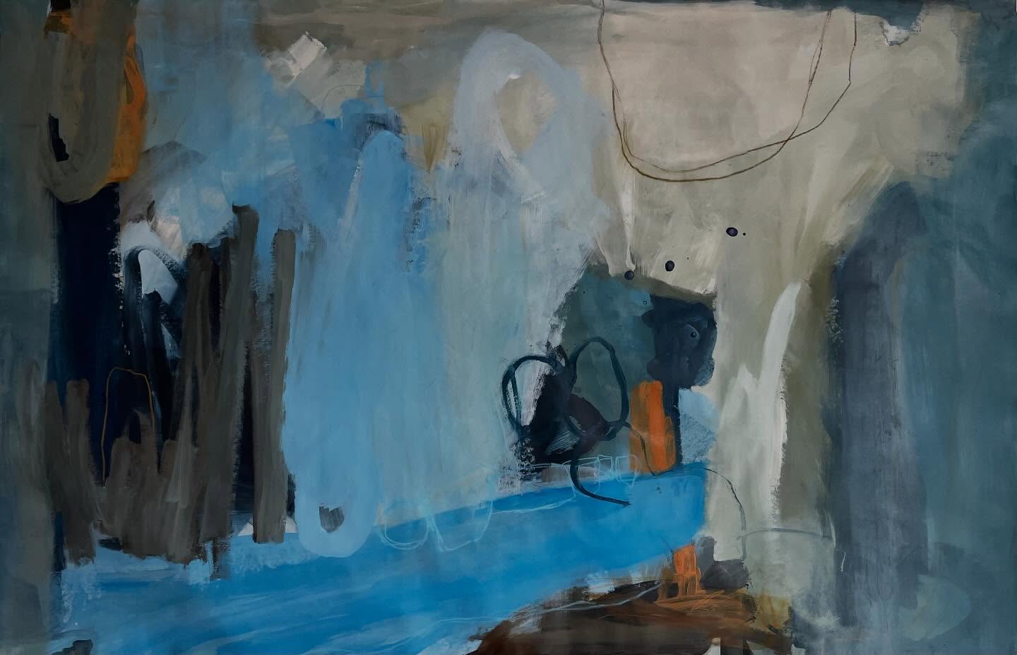 Working on some unstretched canvas and this is how one of them is looking so far 💙🩵💙 I know it’s quite different for me, but pushed myself to go all the way to the edge with colour, which I normally don’t do and as it is a Moana theme, thinking of water always gives me more calming paintings. The other unstretched canvas is a bit warmer and more gestural as my usual pieces, but still a work in progress. If I can get the two pieces working together, you will be able to view them next Saturday from 6-9pm, at the group exhibition at Silo 6 with @meettheartists_nz🧡#exhibition #silo6 #nzartist #nzart #aucklandartscene