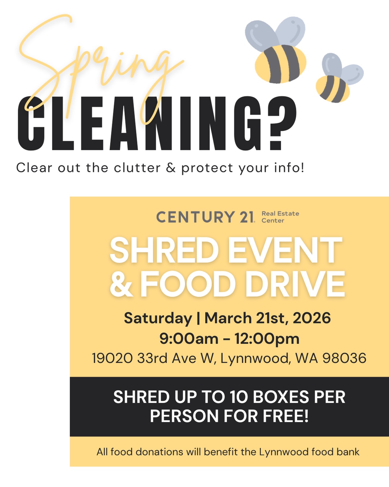 Clean it out, shred it up, and give back while you’re at it. Join us this weekend for a small step that makes a big difference! 💛📦
#ShredEvent #C21Cares #CENTURY21RealEstateCenter