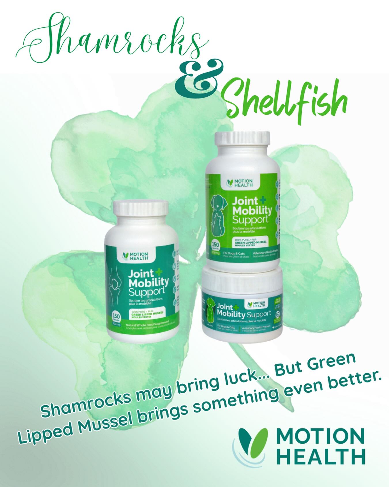 ☘️Shamrocks may bring luck...
But Green Lipped Mussels bring something even better! ☘️
The Powerful Unique Omega-3 ETA for inflammation support and repair
💚Happy joints for people & pets
Now that’s our kind of green magic! 💚
