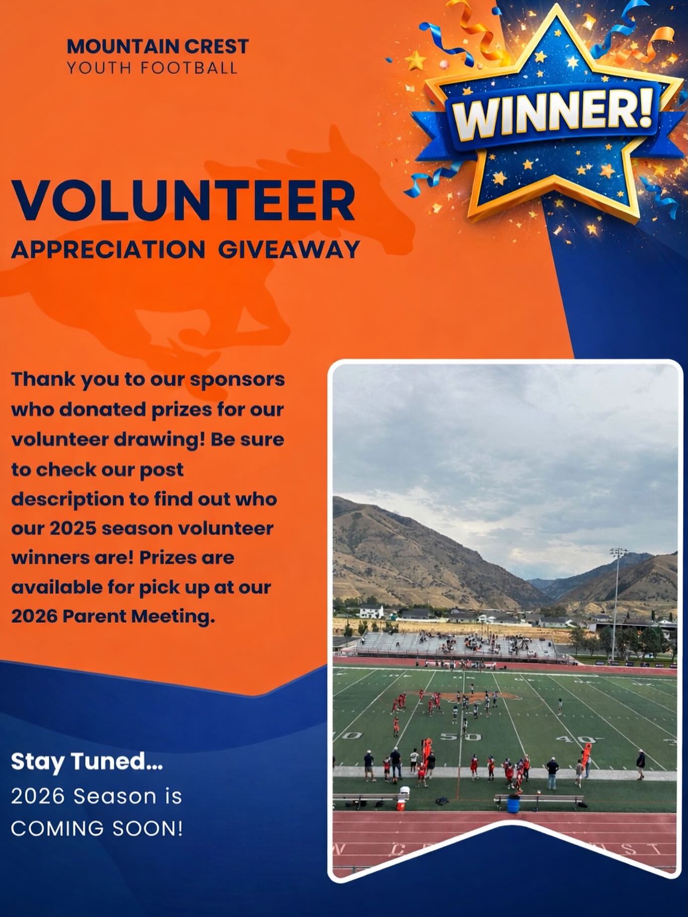 We could not have done our last season without ALL OF YOU!
As a board, we know that the success of our program is a direct result of the dozens of hands that came together and to our sponsors for their unwavering support.
As a thank you, we’ve thrown all of our 2025 season volunteer names into the drawing and are excited to announce our winners….
🎉 1. Sean Phillips 2. Michelle Williams 3. Chelsey Maughan 4. Janelle Simmons 5. Kacey Kennington 6. Michael Richardson
