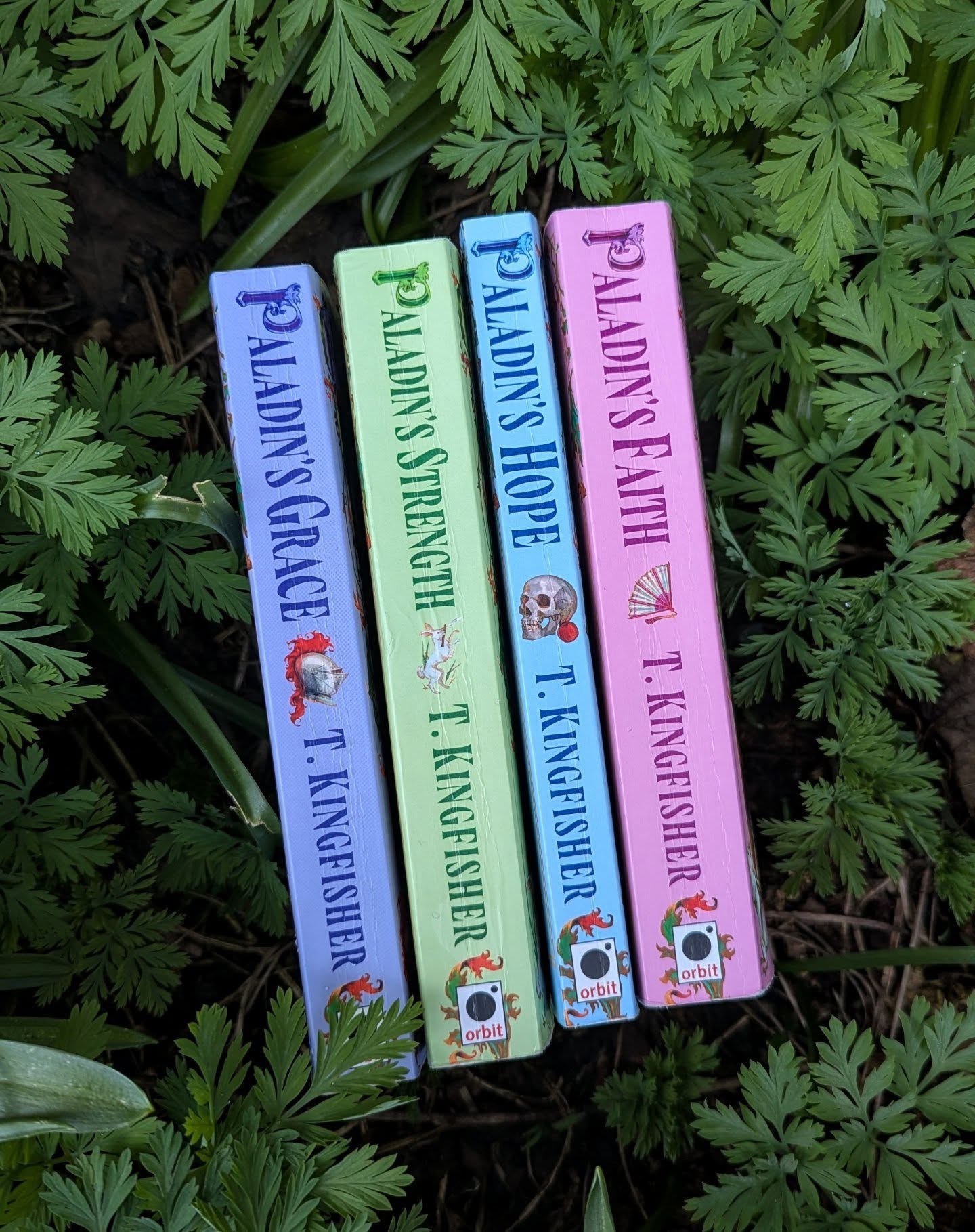 🗡️ Recent Reading Spotlight 🗡️
I know this account has somehow turned into a Kingfisher stan account, but I promise I read other books and other authors... Just not right now I guess. I picked these up while we were in Scotland and I just ADORE the UK covers. They're so fantastical and whimsical and sweet.
I won't go into too much depth and review them just yet, but I'll say that I've chewed through this series as quickly as I ever have anything else. There are 4 books out, in a 7 book planned series. One book per remaining Paladins of the Saint of Steel.
I've said it before and I'll say it again, I'm not much of a romance reader. But Kingfisher has made me a selective romantasy reader, because the way she writes her characters and balances the romantic and overarching plots is just exceptional and right up my alley. I never would have expected that, though.
Each relationship stands on its own merit, and they're all very different people with their own backgrounds, baggage, and aspirations to balance. And I love each and every one of them.
The World of the White Rat (which includes The Clocktaur War series, the Swordheart series, and the Paladins of the Saint of Steel series) is so lush and natural feeling, and full of whimsy and fantastical world building, and amazing characters.
(These books are open door romances, so if you do/don't read that, just know that going into it!)
#tkingfisher #romantasy #fantasybooks #bookworm #readersofinstagram