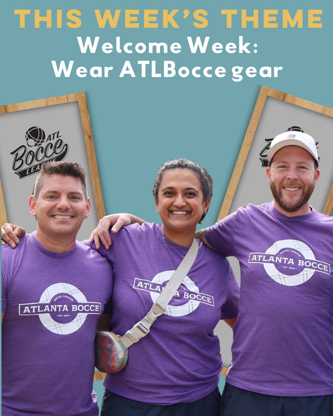 Spring leagues kickoff this week as do our themes! This week's theme is Welcome Week. Players are encouraged to wear ATLBocce gear!
Next week: MLB Night