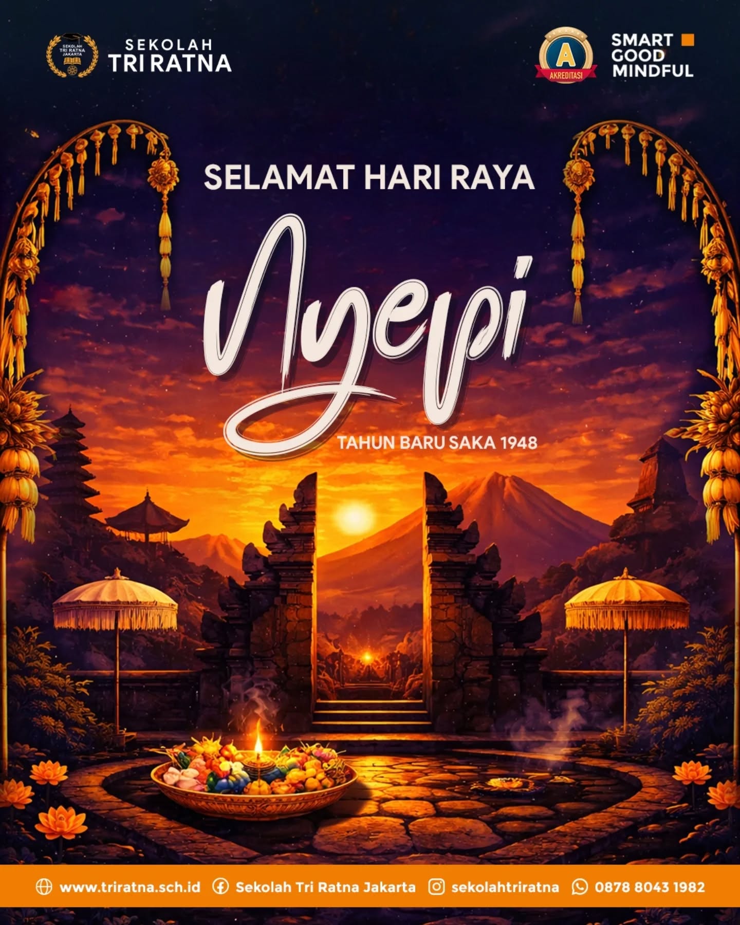 Selamat Hari Raya Nyepi Tahun Baru Saka 1948. Semoga keheningan membawa ketenangan, serta cahaya baru menyinari langkah kita ke depan dengan penuh kedamaian dan kebijaksanaan. 🌿✨
Bergabunglah bersama kami di Sekolah Tri Ratna!
🔗 psb.triratnaschool.sch.id
☎️ +62 878-8043-1982
SMART • GOOD • MINDFUL
#sekolahjakarta #sekolahbuddhajakarta #sekolahtriratna #sekolahjakartabarat #nyepi