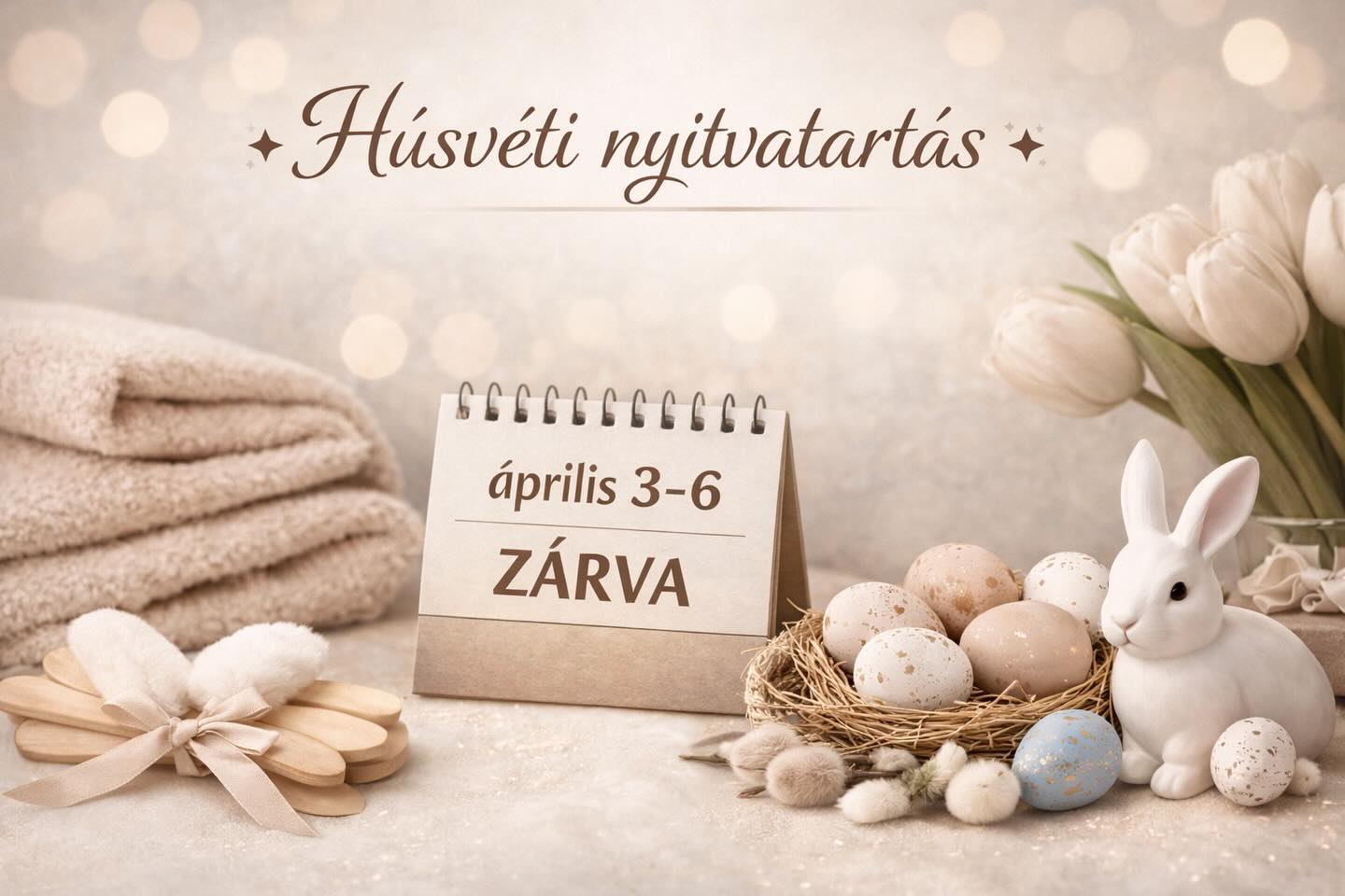 🌷 Húsvéti nyitvatartás 🌷
Kedves Vendégeink!
A húsvéti ünnepek alatt szalonunk
2026. április 3. – április 6-ig ZÁRVA tart.
✨ Nyitás: április 7-től a megszokott nyitvatartással várunk benneteket.
💛 Ha még az ünnepek előtt szeretnétek időpontot, érdemes mielőbb foglalni, mert gyorsan telnek a helyek!
🐰 Kellemes, pihentető húsvéti ünnepeket kívánunk mindenkinek!
🌷 Easter opening hours 🌷
Dear Guests!
During the Easter holidays, our salon
will be CLOSED from April 3rd to April 6th, 2026. Opening: from April 7th we are waiting for you with the usual opening hours.
💛 If you would like to make an appointment before the holidays, it is worth booking as soon as possible, because the places fill up quickly!
🐰 We wish everyone a pleasant, relaxing Easter holiday!
#húsvét #húsvétiünnepek #nyitvatartás #szalon #időpontfoglalás