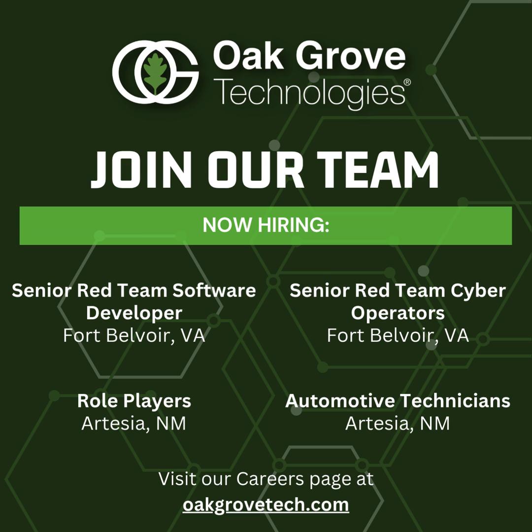 ๐ช๐ฒโ๐ฟ๐ฒ ๐๐ถ๐ฟ๐ถ๐ป๐ด ๐๐ป ๐๐ฟ๐๐ฒ๐๐ถ๐ฎ, ๐ก๐ ๐ฎ๐ป๐ฑ ๐๐ผ๐ฟ๐ ๐๐ฒ๐น๐๐ผ๐ถ๐ฟ, ๐ฉ๐!
Join Oak Grove Technologies, a mission-driven team of professionals dedicated to excellence, innovation, and national security. With a wide range of open roles from tech and instruction to transportation and management, there's a place for you on our growing team.
๐ช๐ต๐ผ ๐ช๐ฒ ๐๐ฟ๐ฒ:
Oak Grove Technologies is a Service-Disabled Veteran-Owned Business headquartered in Raleigh, NC, with a premier Test and Training Center near Fort Bragg and Camp Mackall. We deliver impactful solutions through top talent and a deep commitment to serving those who serve our nation.
๐ช๐ต๐ ๐๐ผ๐ถ๐ป ๐จ๐?
At Oak Grove, people come first. We attribute our success to the quality of our employees and their dedication to making a real impact, including initiatives that support active-duty service members and honor our veterans.
๐ช๐ต๐ฎ๐ ๐ช๐ฒ ๐ข๐ณ๐ณ๐ฒ๐ฟ:
โข Competitive pay
โข Comprehensive benefits
โข Opportunities for professional growth
โข A collaborative, mission-focused work environment
If you're passionate, professional, and ready to make a difference, we want to hear from you! Scan the QR code or visit our Careers Page to learn more about our open roles: https://www.oakgrovetech.com/careers/
#OakGroveTechnologies #OurServiceContinues #WeAreHiring #VeteranOwnedBusiness #CareersInTech #HiringInArtesia #HiringInFortBelvoir