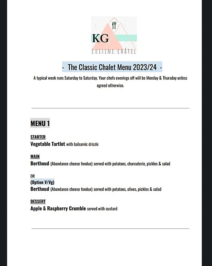 CLASSIC MENU 2023/24
Available from July 2023
#chatel #catering #chaletchef