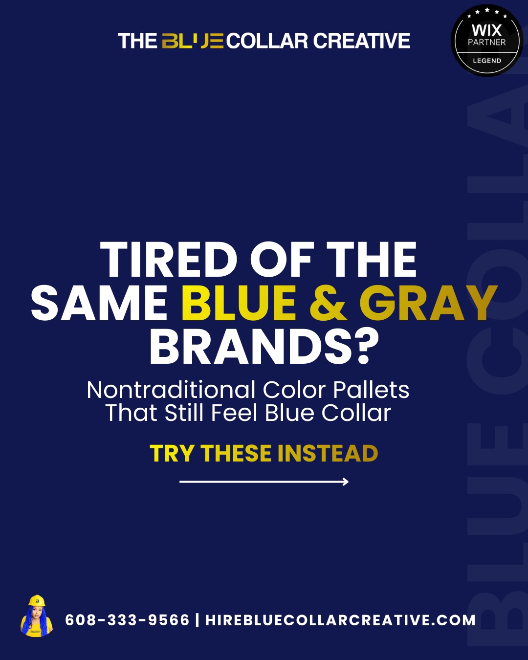 Tired of seeing the same blue and gray contractor brands everywhere?
Your company works hard. Your brand should not look copy-paste.
There are ways to keep the strength and credibility of a blue collar brand while using colors that actually stand out.
These palettes keep the grit but add personality, contrast, and memorability.
If your website, flyers, or logo feel outdated, it might not be your service that needs attention. It might be the brand around it.
608-333-9566
hirebluecollarcreative.com
#contractors #roofingcontractor #hvac #plumbing