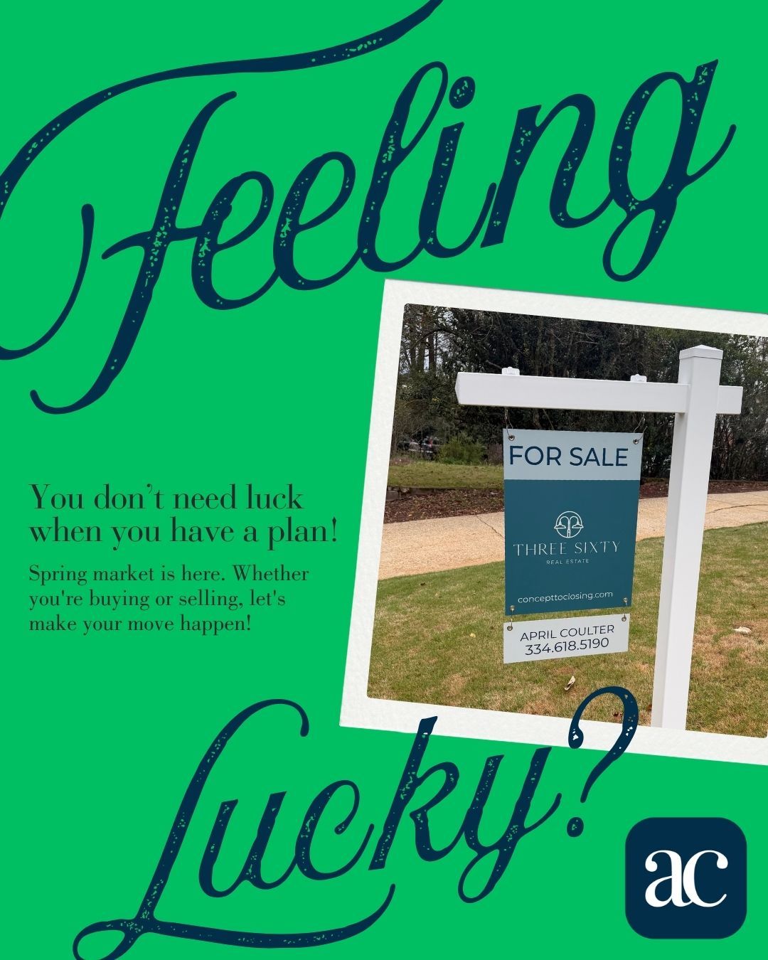 You don't need luck when you have a plan. 🍀
The spring market is here, and it's heating up fast. Inventory is shifting, buyers are active, and sellers who prepare strategically are seeing results.
Whether you're ready to buy your next home or sell the one you're in, now's the time to get ahead of the rush with a clear plan and smart timing.
No leprechauns required. Just good strategy and an experienced guide.
Let's talk about your next move.
📲 334.618.5190
💻 concepttoclosing.com
#springmarket #auburnopelikarealestate #leecountyrealtors #concepttoclosing #threesixtyrealestateeal