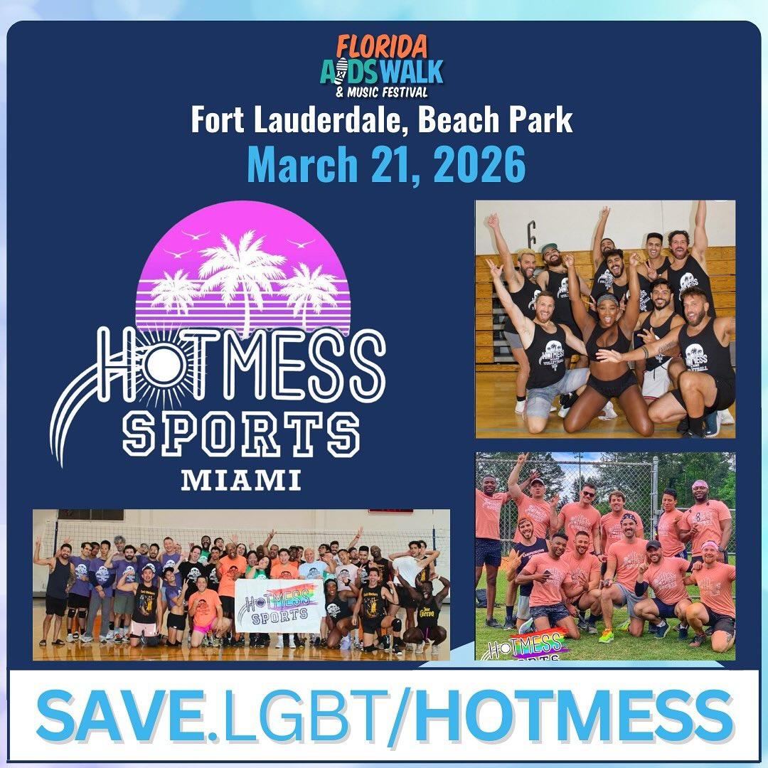 Thank you @hotmesssportsmiami for teaming up with SAVE and bringing the energy of Miami’s LGBTQ+ sports community to the Florida AIDS Walk & Music Festival!
Join SAVE and Hot Mess Sports Miami on Saturday, March 21, 2026 at the Florida AIDS Walk & Music Festival at Fort Lauderdale Beach Park. We’ll kick off with a 5K walk along the beach, followed by a music festival featuring Queen Latifah, celebrating LGBTQ resilience, health, and community.
Hot Mess Sports Miami is the home for LGBTQ+ sports leagues in Miami - creating inclusive spaces for people to connect, compete, and build community through kickball, dodgeball, volleyball, and more. Their leagues bring together hundreds of LGBTQ athletes and allies each season, proving that sports can be both competitive and deeply community-centered.
Sign up to walk with Hot Mess Sports Miami and SAVE at this year’s Florida AIDS Walk. Every step helps fight HIV stigma and expands housing and access to medication for people living with HIV/AIDS.
Saturday, March 21, 2026
Walk at 10 AM | Music Festival featuring actress and rap legend Queen Latifah follows
Attend free when you sign up with us. Register at the link in our bio or at SAVE.LGBT/HOTMESS