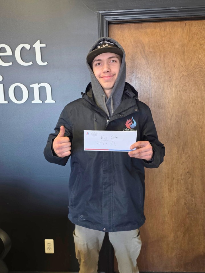 Please help us congratulate Caden as our Employee of the Month for February.
With how busy our team has been responding to calls, we are a little late sharing the news, but Caden’s hard work and dedication absolutely deserve the recognition.
The core value he best demonstrates is teamwork. Throughout February, Caden stepped up time and time again, responding to calls during nights and weekends to help our customers when they needed it most. He never complains and is always eager to jump in and support the team wherever help is needed.
We are proud to have Caden on the Lake Effect Restoration team and grateful for the commitment he brings every day.