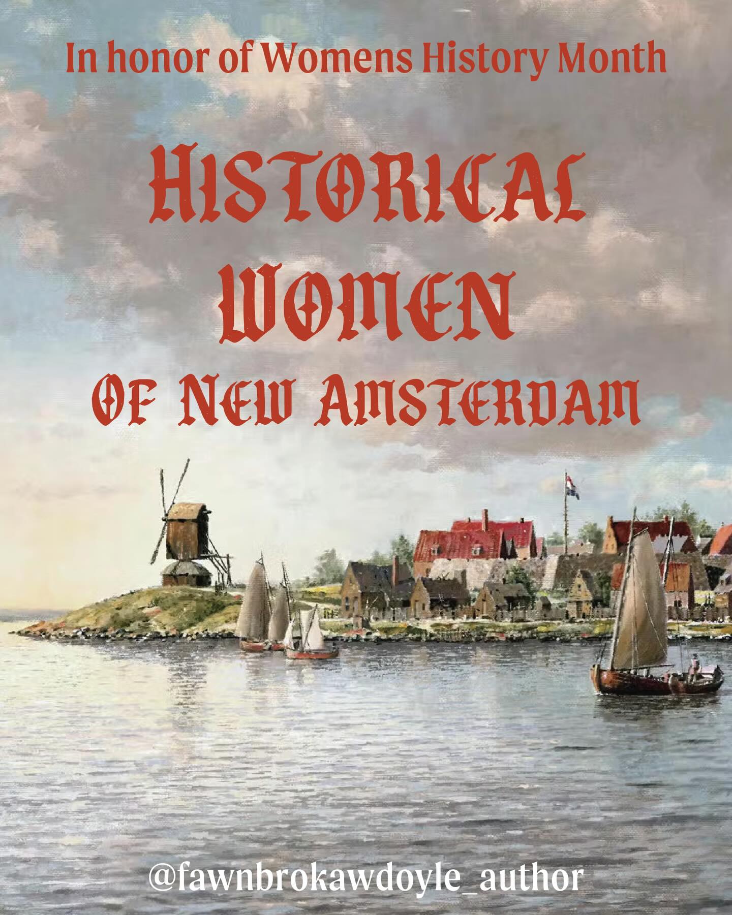 When I researched my genealogy, why did the 40 years of Dutch NY stand out? WOMEN.
In New Netherland, women had significant entitlements, legal rights, and privileges from girlhood, through marriage, and into widowhood.
They appear in the records owning land in their own name, conducting business, taking men to court for slander, and having basic literacy and arithmetic skills.
Their rights were disenfranchised after English takeover, with coverture being adopted. Coverture was an English common law doctrine where women lost control over legal identity and property, which were subsumed first by her father and then by her husband.
My 8th Great-Grandmother, Sarah Rapalje, was my window into this world. She was among the first to grow up in the “melting pot” where at least 18 languages were spoken. Through her relationships with other women, my book explores a cross-section of this diverse society which laid the foundations for what’s now New York City.
Background painting: Manhattan, 1660 by L. F. Tantillo