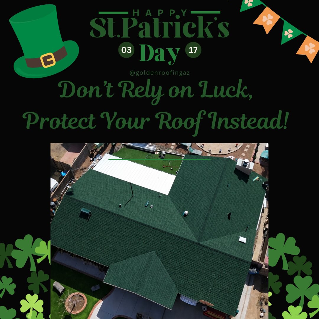 Feeling lucky this St. Patrick’s Day? 🍀
When it comes to your roof, luck isn’t a strategy.
Small issues like cracked tiles or worn underlayment might not seem urgent, until monsoon season hits Tucson.
Don’t gamble with your home. Schedule an inspection and protect your pot of gold 🏠✨
#LuckyRoof #TucsonRoofing #GoldenRoofingAZ #StPatricksDay