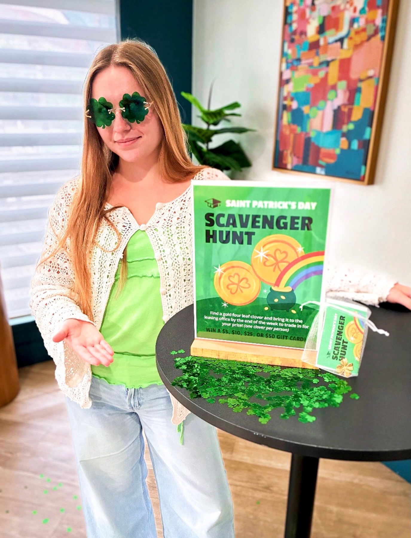 Get ready to test your luck! ☘️ We’ve hidden 27 gold four leaf clovers across the property, and it’s time for a scavenger hunt!
💰 Prizes: $5, $10, $25, or even a $50 gift card!
📍 Rules: 1 clover per person.
☘️To Claim: Bring your clover to the leasing office by the end of the week to trade it for your prize.
Happy hunting, neighbors! May the luck of the Irish be with you. 🌈✨
#CollegeTownCommunities #LiveWithin #StPattysHunt #ResidentEvents #ScavengerHunt