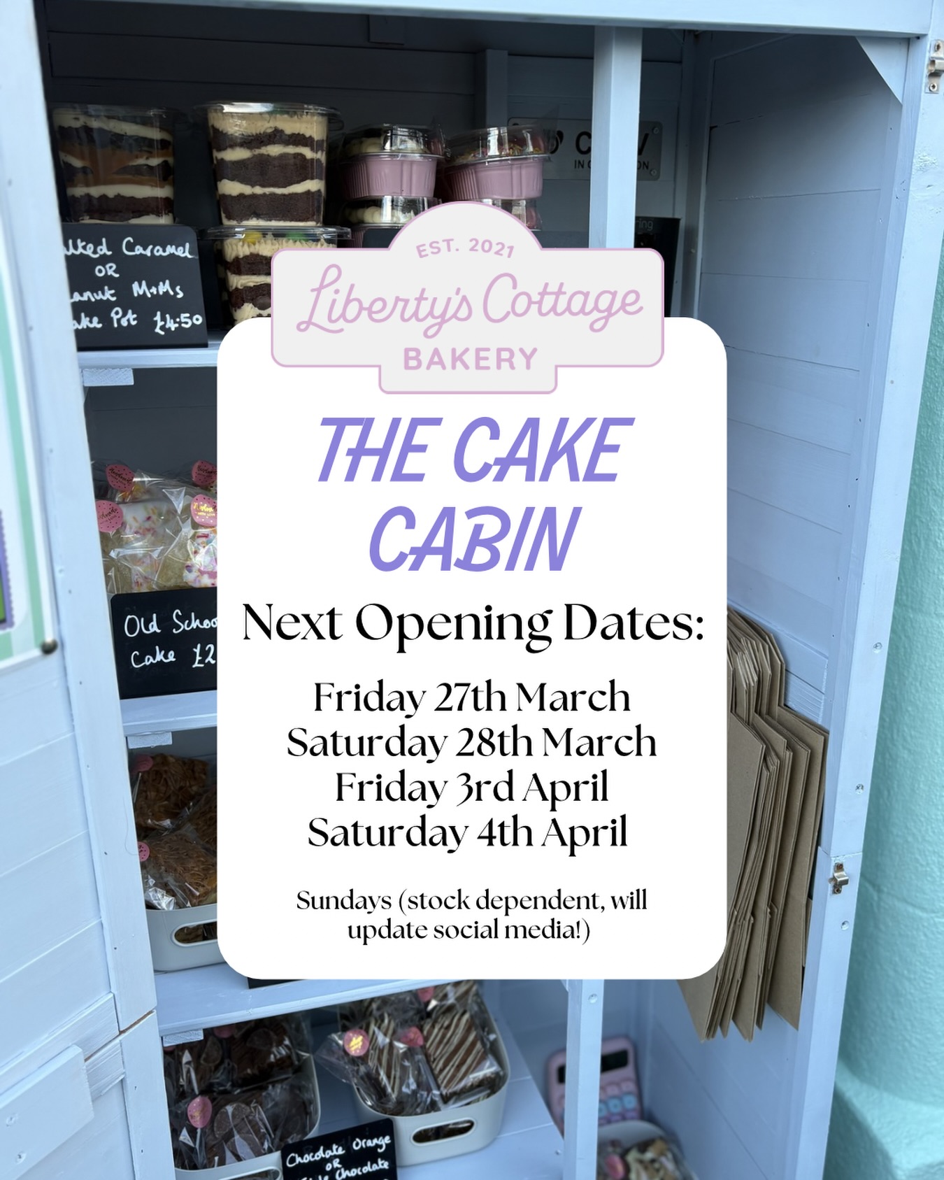 Dates for your diaries😍 And I’m treating you to two weekends on the bounce!!🥰
Menus are being planned and there will be lots of Easter themed treats as well as a surprise so keep your eyes peeled🤩👀
#cakeshed #TheCakeCabin #portlanddorset #weymouthdorset #portlanduk