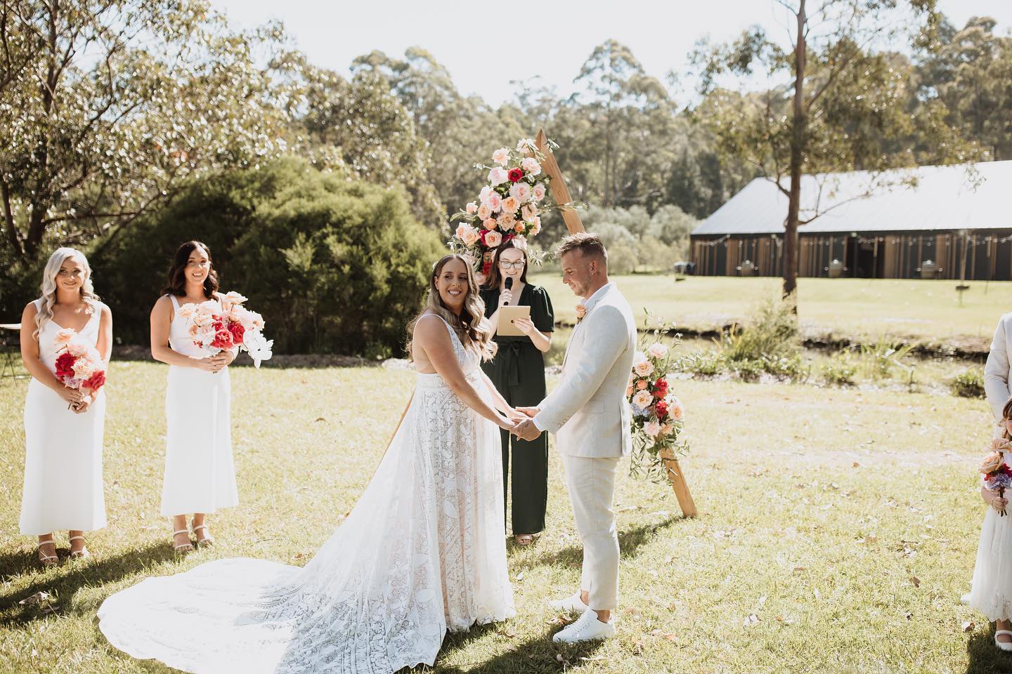 ➖ DANIELLE & JACKSON ➖
I married Danielle and Jackson one very hot day in January at the beautiful Bawley Vale Estate. It was forecast to be raining all day but we had full sunshine so if you are looking at the forecast ahead of your big day and worrying, don’t get too far ahead of yourself. It can change in an instant! That being said, it’s always best to have a solid wet weather plan. 😉
Loved marrying Danielle and Jackson! They have known each other for many years but built a true friendship before they started dating and it shows. Marrying these two was made extra special as they were 33 weeks pregnant with their little girl. What a year for them! 💕 While we were signing their papers Danielle’s Mum said to me “Wow, you really got to know them!” and honestly, she couldn’t have given me a bigger compliment. I really take the time to get to know my couples so that their ceremony is “them” so I was chuffed.
Photography: @mattashton_photo
Flowers: @ulladullaflorist
Venue: @bawleyvaleestate
Hair: @willowhairbychantelle_
Makeup: @hayleymcivermakeup
Catering: @duckduckgoosecatering
Music: @jasonnorrismusic
Dress: @thebridalatelier @ruedeseinebridal
Their review of my services:
“Thank you so much, we were so happy that you were able to marry us!!! It was amazing and would not have been possible literally without you.”