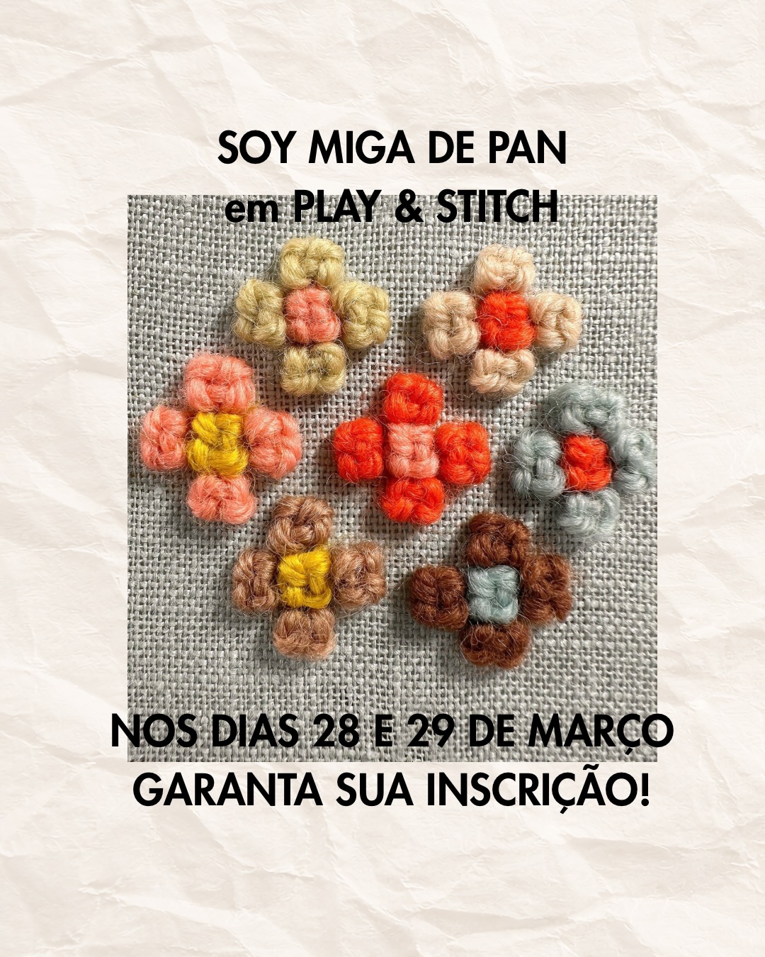 Adriana Torres no Brasil!
Referência internacional em bordado contemporâneo e criadora do projeto Miga de Pan, a artista argentina Adriana Torres chega ao Fio Maravilha Studio para um workshop especial e imperdível.
Conhecida por transformar linhas e tecidos em narrativas delicadas e cheias de personalidade, Adriana já levou seus workshops para diferentes cidades do mundo e agora traz sua técnica e seu processo criativo para compartilhar de perto com o público brasileiro.
Serão duas oportunidades de imersão, experimentação e criação, explorando o bordado como linguagem artística e forma de expressão.
📅 Dias 28 e 29 de março
📍 Fio Maravilha Studio
As vagas são limitadas.
Para participar, envie uma mensagem pelo direct do Instagram ou pelo WhatsApp e receba todas as informações.
✨ Uma oportunidade rara de aprender com uma das grandes referências do bordado contemporâneo.
#soymigadepan #bordadocontemporaneo #manualidade #sãopaulo #workshop