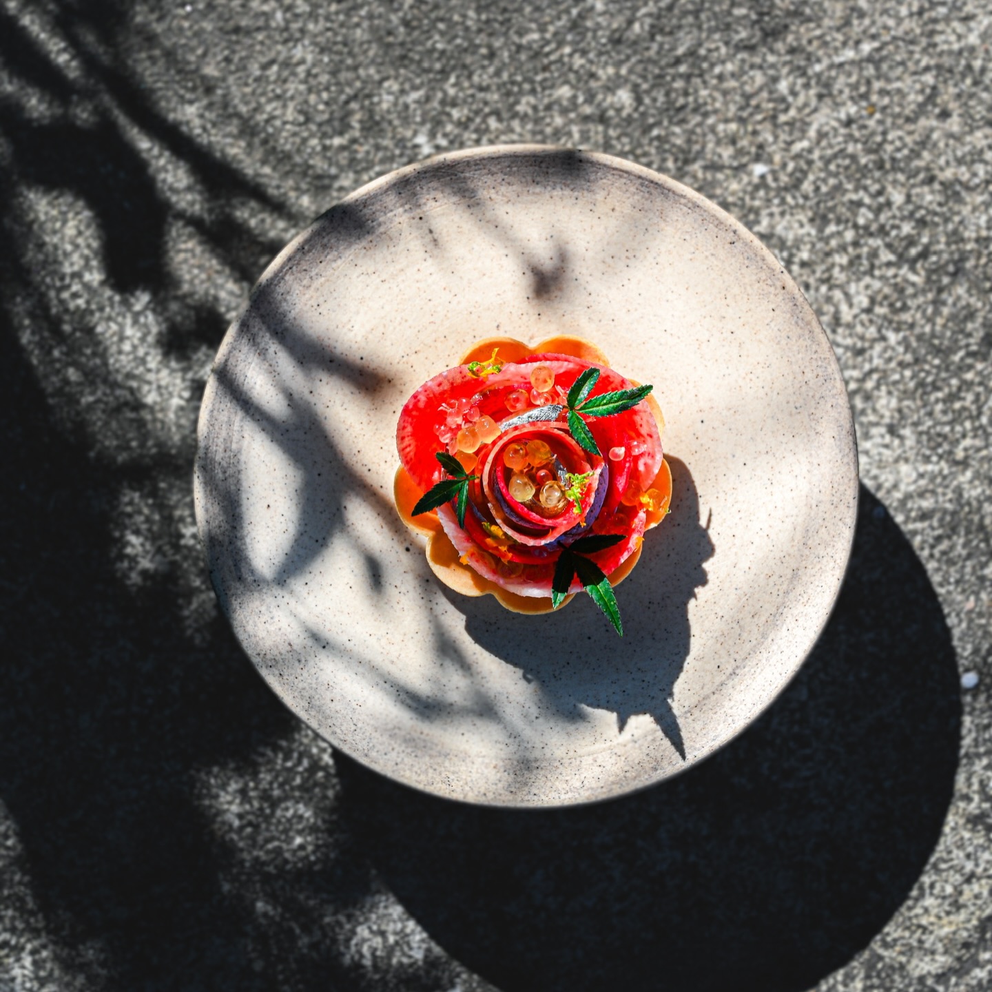 Shima Aji · Watermelon Radish · Finger Lime
A refreshing amuse-bouche to begin the journey — delicate Shima Aji enhanced with crisp watermelon radish and the bright citrus pearls of finger lime.
#LaromeByTheSea #PhuketFineDining #AmuseBouche
