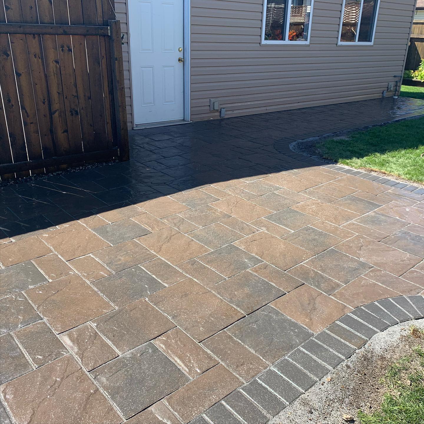 Another backyard gets brightened up with a small patio and walkway. This project we used Browns Appian pavers for the patio area bordered with Nordics. #weekendready#beforeandafter#twodayproject#brownsconcreteproducts#curbappeal