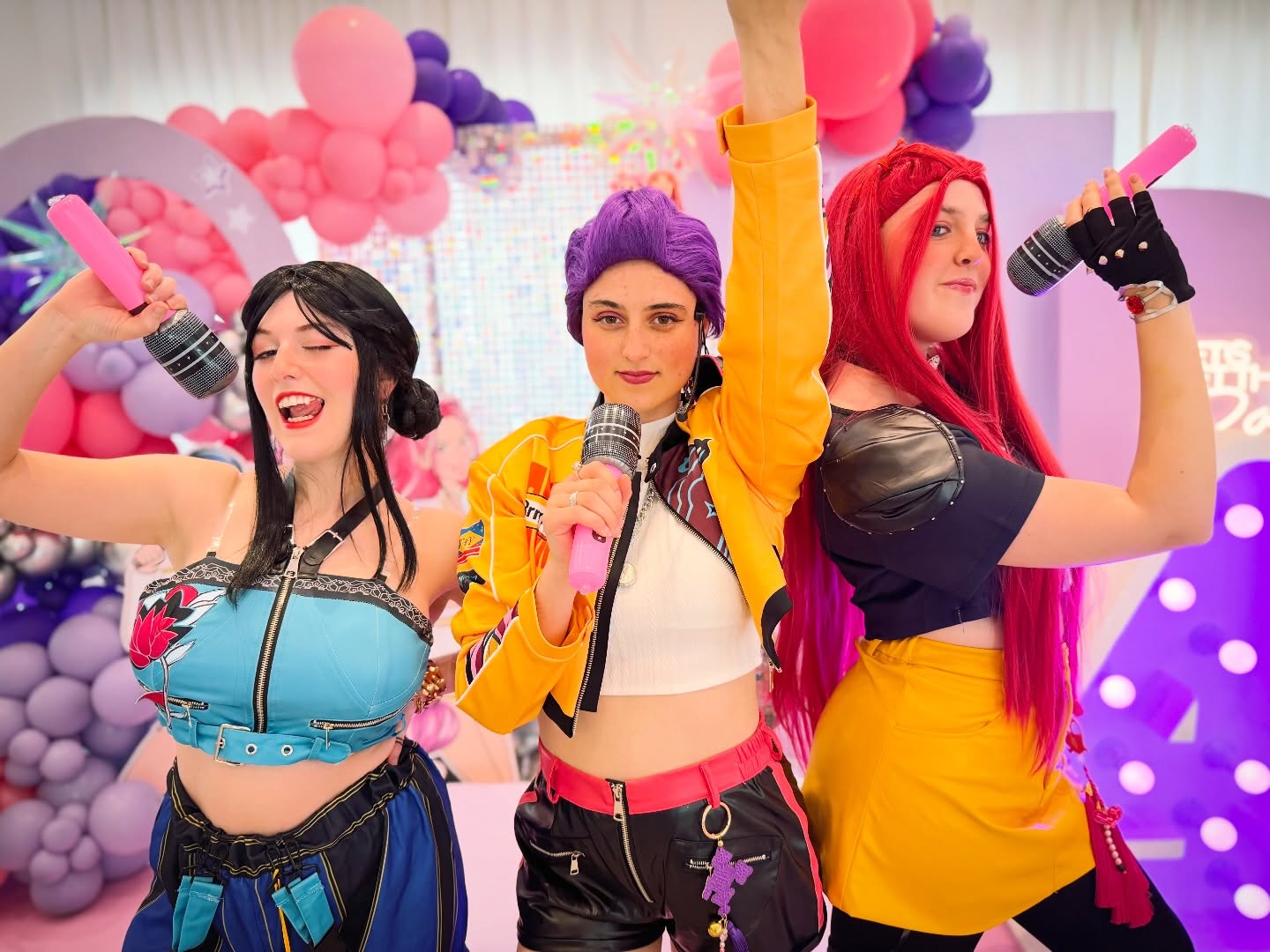 Seeing this K-Pop party come to life was such a fun one! From the energy of the characters to the themed games and activities, it was a celebration full of colour, music, dancing and happy little faces.
This setup included Rumi, Zoey & Mira, and plenty of K-Pop themed fun, creating a party atmosphere that felt exciting from start to finish.
We also love how parties can be personalised with extra touches such as cake table set up, kidsโ tables and chairs, bouncy castles, hair and make-up, bracelet DIY making with the characters, and themed party bags, making each celebration feel even more special and unique.
A beautiful party full of fun memories and special moments to look back on. ๐