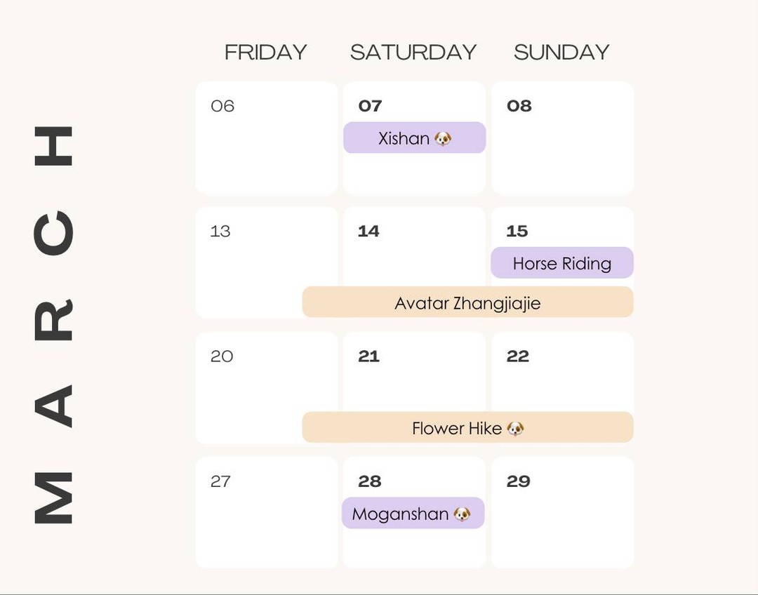 Living in Shanghai? Don’t waste your weekends.
Here’s our March lineup of outdoor escapes.
🌼 Mar 20–22 — Flower hike 🐶
🎋 Mar 28 Saturday — Moganshan hike 🐶
Save this if you love getting out of the city!
🌟 DM for full details
🌟 Wechat: M2adventure
#M2Adventure
#ShanghaiHiking
#ShanghaiExpats
#WeekendEscape
#ChinaOutdoors