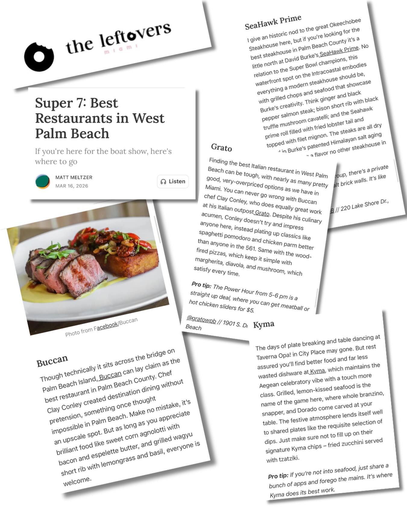 That's four out of seven @carlibrinkmanpr restaurant clients (plus an honorable mention) featured in this story about the seven best restaurants in West Palm Beach by Matt Meltzer (@meltrez1 ) for @theleftovers.miami . We're so honored to represent the very best. @theleftovers.miami has got some good taste. Read the full list by subscribing to their substack!
