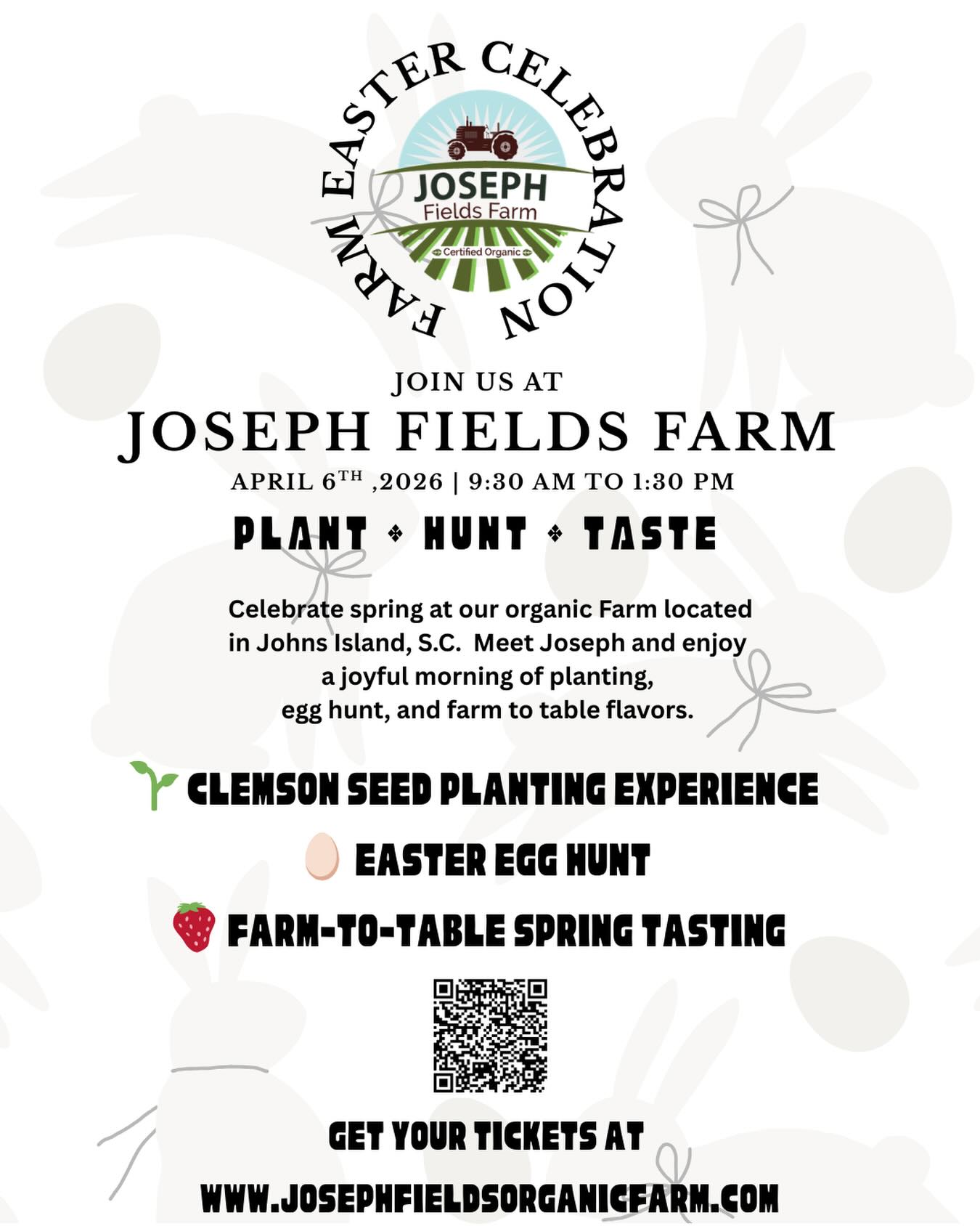 🐣🌸 Easter Celebration at Joseph Fields Farm! 🌸🐰
Join us for a beautiful day on the farm as we celebrate Easter together on April 6th! Bring your family, friends, and little ones for a joyful gathering filled with springtime fun, fresh air, and community.
There’s nothing like welcoming spring surrounded by the beauty of the farm and the laughter of children hunting for eggs. 🌷
📅 April 6
📍 Joseph Fields Farm