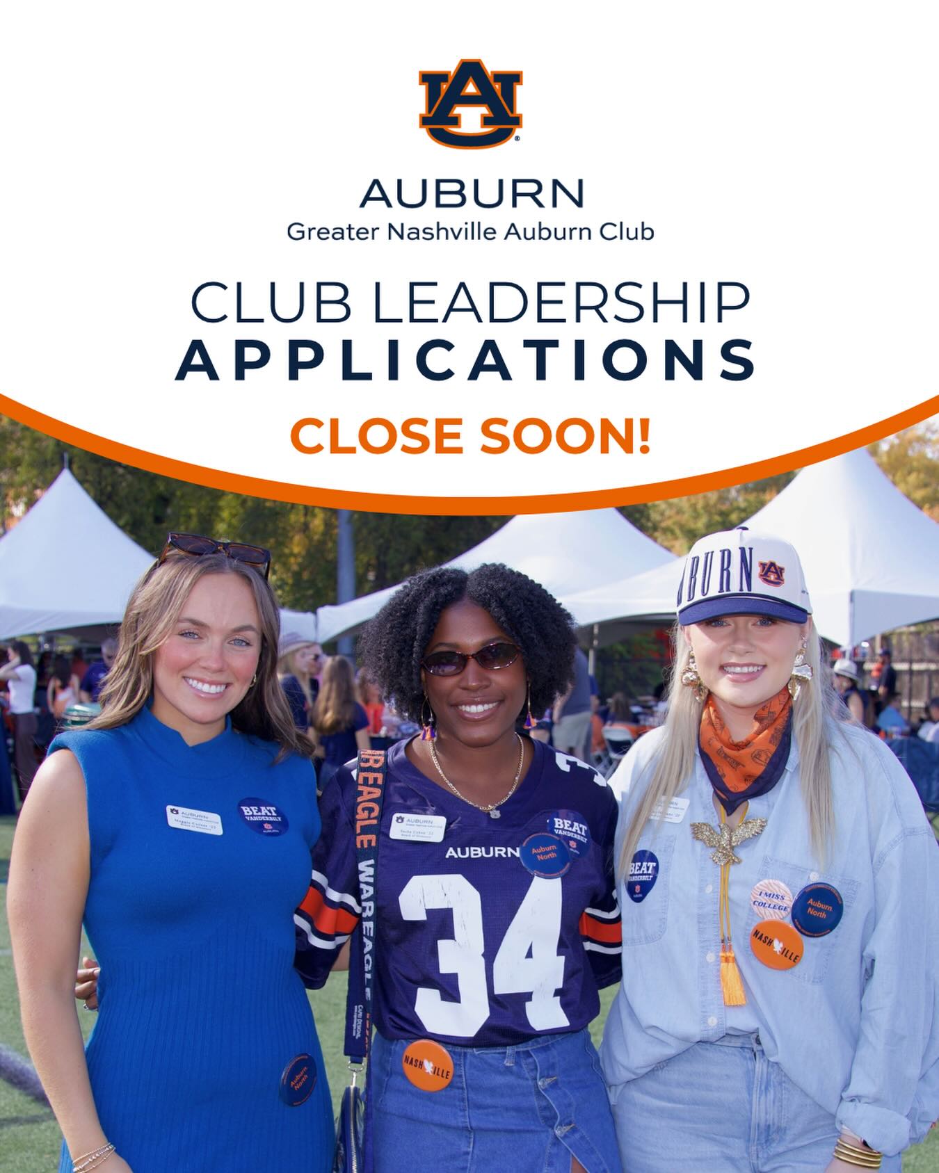 Applications close this Monday, March 23! 🫵You🫵 have some time to fill out your leadership app right now before Auburn basketball #afterdark
We are looking for enthusiastic, dedicated Auburn alums to join our Leadership Team for the upcoming year (May 2026-April 2027). Specific areas of need at this time include fundraising, administrative and financial oversight, and “seasoned” alumni 40 and over. However, anyone can apply!
Applications are open now until Monday, March 23. Come serve Auburn University and the Auburn Alumni Association alongside your Auburn Family in Nashville! 🐅
For more information or to view the application, please visit auburnnashville.com/apply