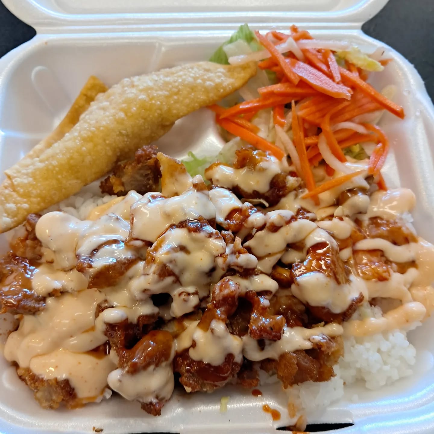 @heoya_lincoln you've been hiding delicious in plain sight. The crispy chicken and rice box with all the sauces and it comes with a crab rangoon too, all for a good price.
This tasty taste had me craving it again today. The fry on this chicken is really nice and for some reason I get malty notes in the breading that make it cravable. I'm ready to go back!
