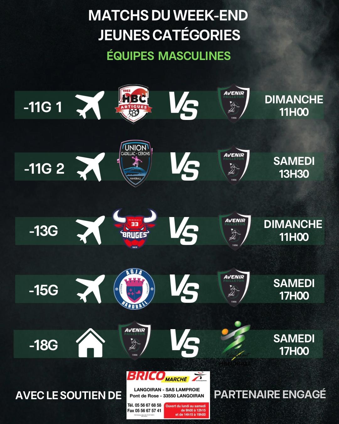 Match de nos catégories jeunes pour ce week end 💚🤍 ⚠️Match des -18G à 19h et non pas à 17h⚠️