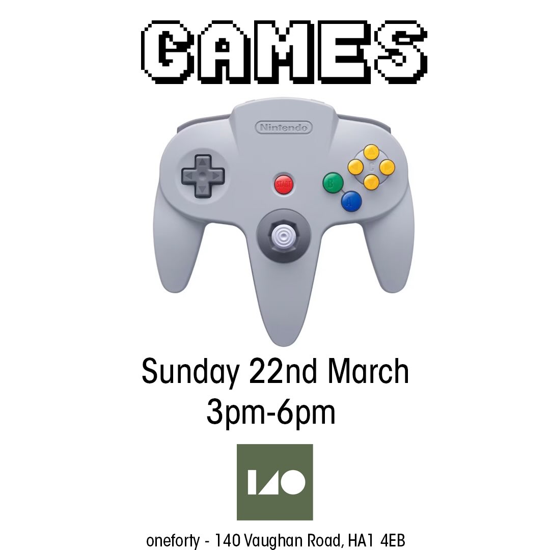 Excited to welcome Games back this weekend with an exciting new edition…if you know, you know 👀 🌈🛣️
N64 🩶❤️💚💙💛
As well as all of our beloved board games like Chess, Scrabble, Risk - you name it - we’ve got it! Everyone’s a winner at Oneforty’s games afternoon🥇
✅ Free
📆 Sunday 22nd March
⏱️ 3pm-6pm
📍oneforty - 140 Vaughan Road, HA1 4EB
☕️🫖🥂🍻 cafe & bar open
#westharrow #harrowonthehill #boardgamenight