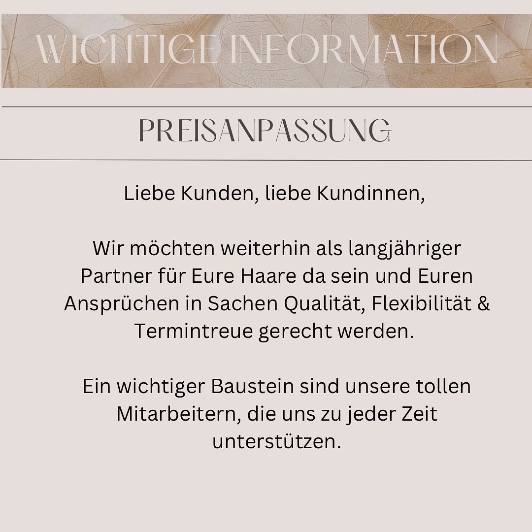 Wichtige Änderung ab dem 01.02.23!
#preisanpassung #fairelöhnefürfriseure #dankefüreureunterstützung