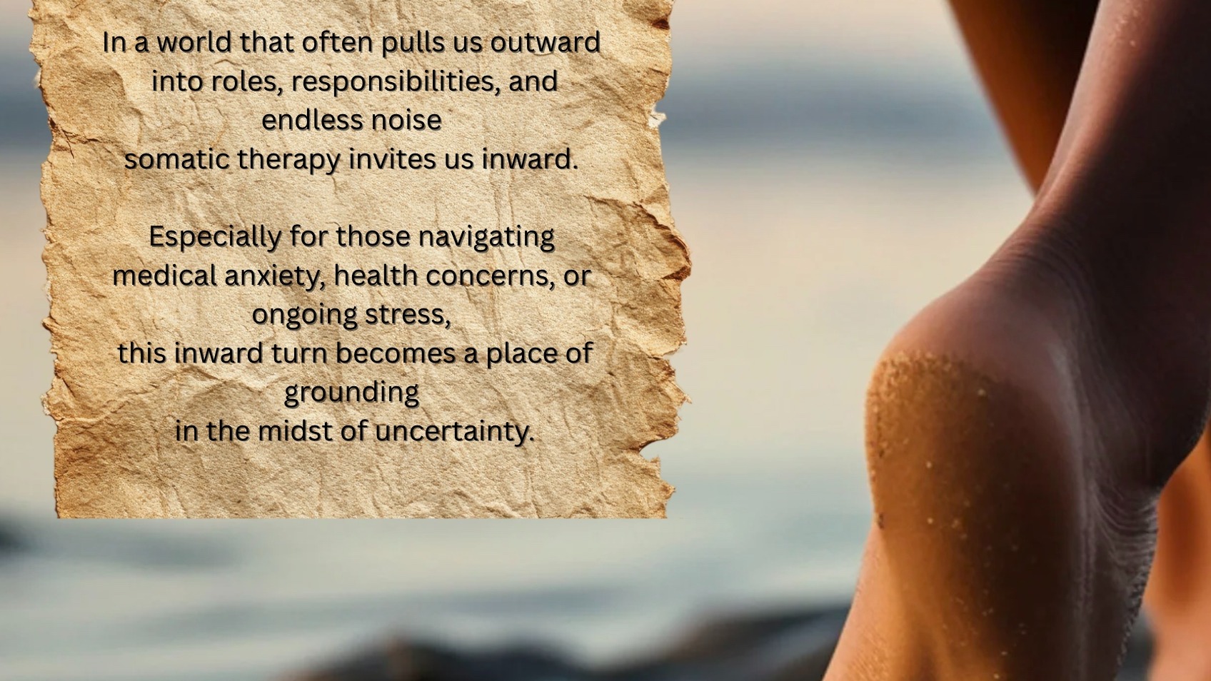 In a world that often pulls us outward into roles, responsibilities, and endless noise somatic therapy invites us inward.
Especially for those navigating medical anxiety, health concerns, or ongoing stress, this inward turn becomes a place of grounding in the midst of uncertainty.
Somatic Counselling in North Vancouver is an option for you.
For more information: https://www.handstoheart.online/somatic
To inquire with a counsellor: https://handstoheart.janeapp.com/#staff_member/1