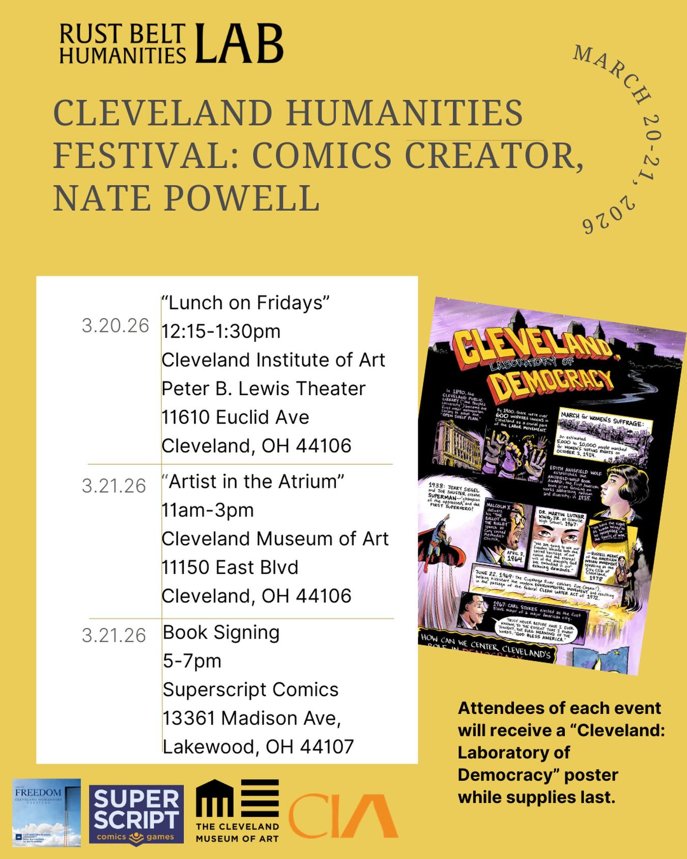 Cleveland Humanities Festival events this weekend with, one of our favorite comics creators, Nate Powell! More info at the link in our bio