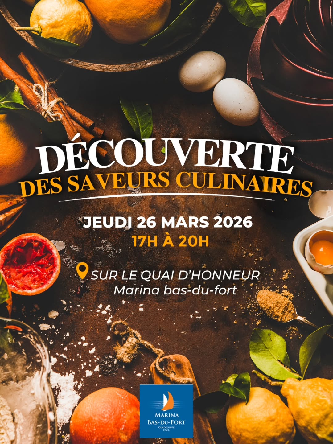 La Marina Bas-du-Fort vous donne rendez-vous pour une soirée dédiée aux plaisirs de la table et aux saveurs d’ici et d’ailleurs.
Au programme :
- dégustations
-rencontres avec des artisans et restaurateurs
- ambiance conviviale en bord de mer
📅 Jeudi 26 mars 2026
🕔 17h à 21h
📍 Quai d’Honneur – Marina Bas-du-Fort
Venez partager un moment gourmand dans l’un des lieux les plus emblématiques de la marina.
-> Entrée libre
#marinabasdufort #Guadeloupe #Marina