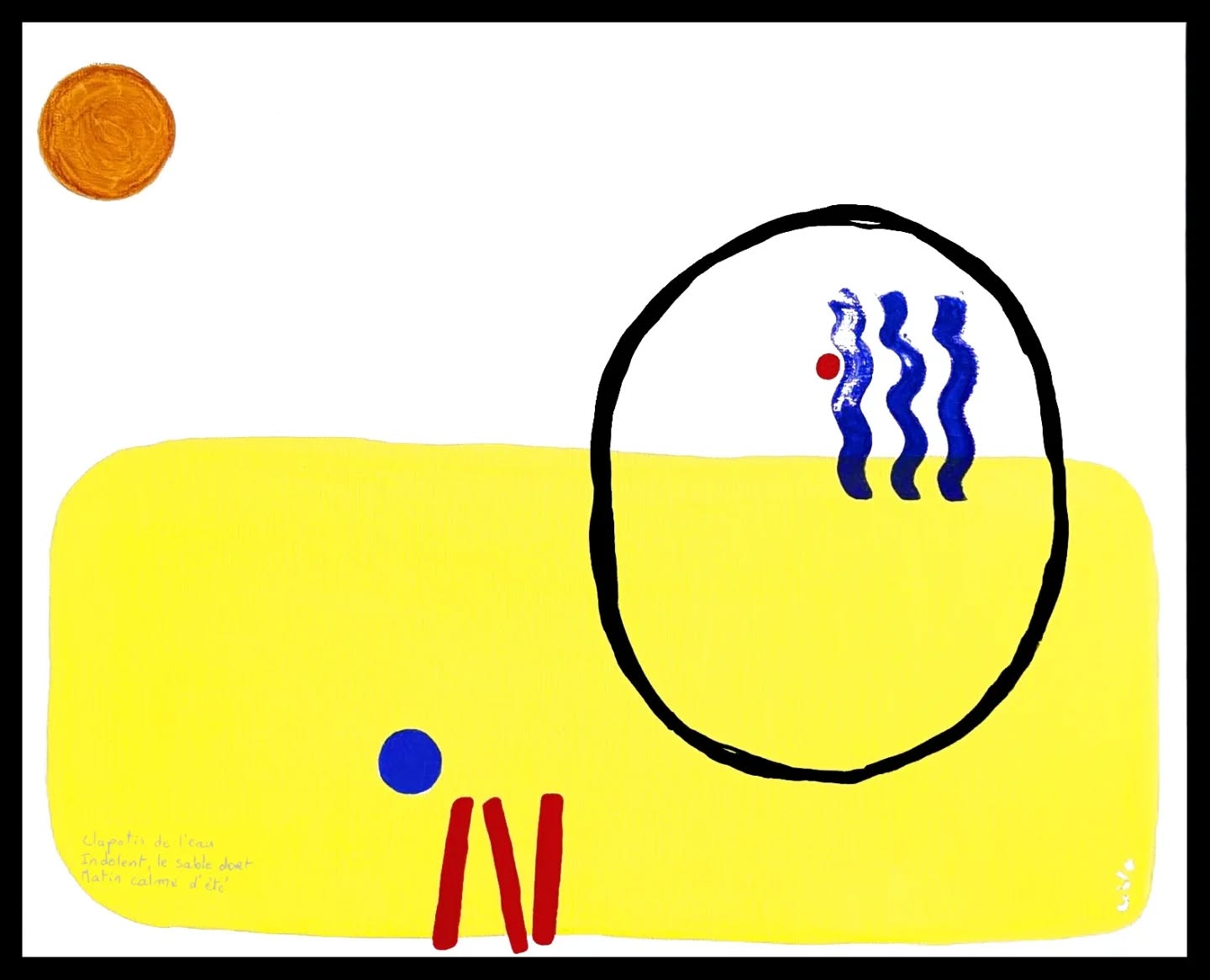 Clapotis de l'eau
Indolent, le sable dort
Matin calme d'été
Matin calme - Jaune - 2025/2026 - 61x50 cm - Collection Les Ensoleillés -
#triptyque #haïku #artandpoetry #suite #artistlife