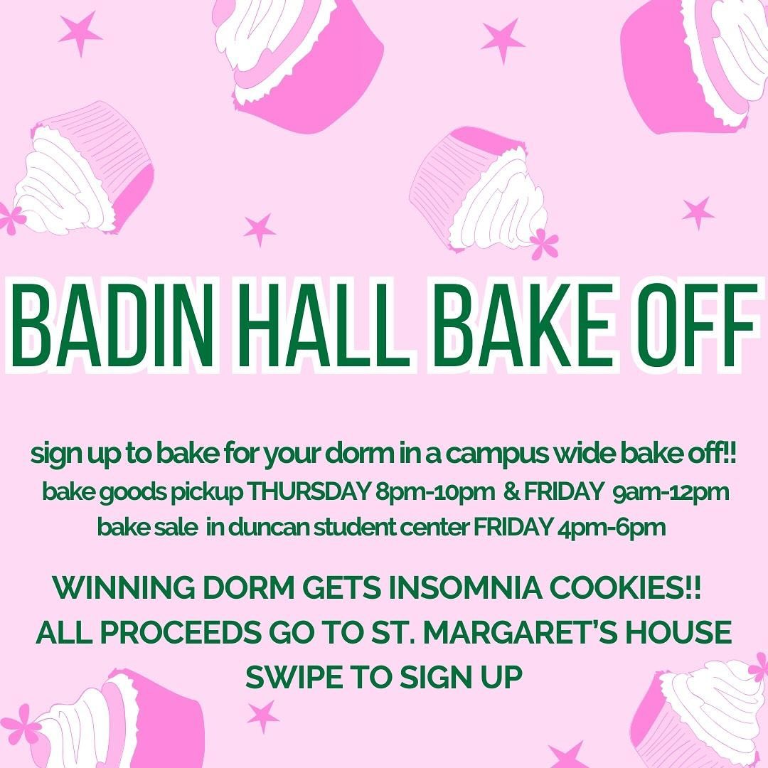 come out and show out for the second annual badin hall bake off!! represent your dorm and we will see who the top chef on campus is!!