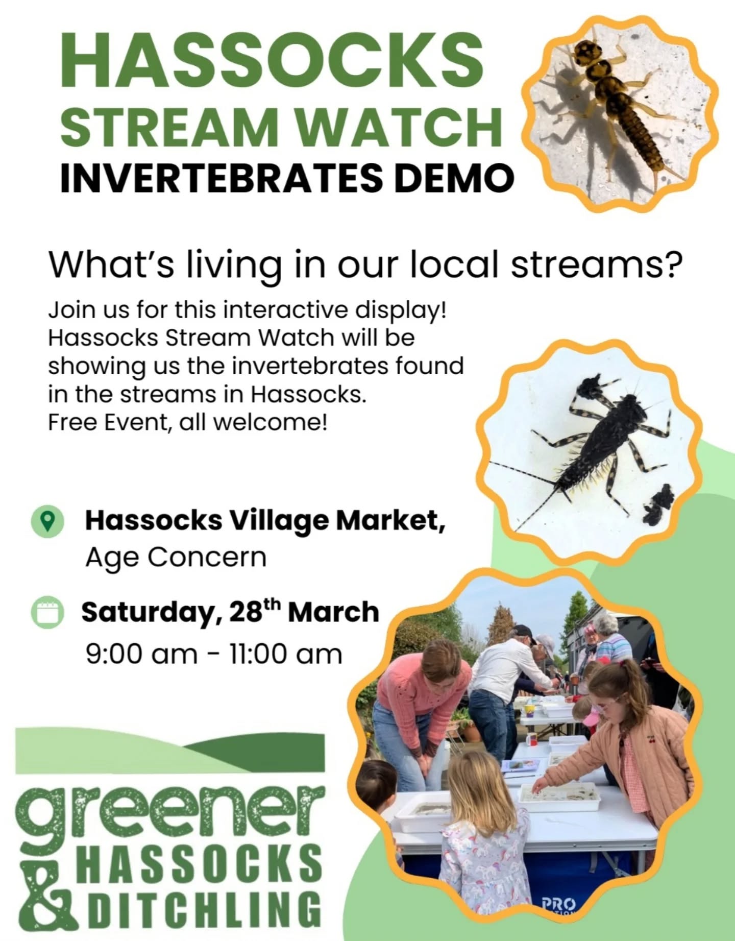 This was fascinating last year, and we're pleased to say that the volunteers from Hassocks Stream Watch are returning this year to give us a close-up view of the life of our streams!
We’ll be at the next Hassocks Village Market, on Saturday 28th March, with sample trays from our local waterways and magnifying glasses to marvel at the aquatic life 🔍
Free event, behind Age Concern, 9am-11am Sat 28th March, everyone welcome!🤗