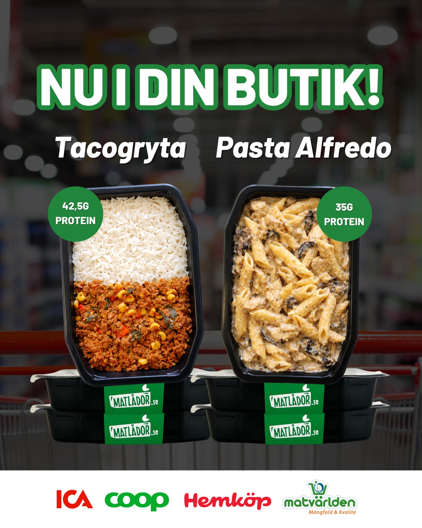 Nyheterna TACOGRYTAN & PASTA ALFREDO finns hos alla våra återförsäljare! 🙌🏽🥳😋
De här nyheterna är värda att skynda sig till butiken för! Förutom den goda smaken får du en riktigt bra måltid med bra näringsvärde - oavsett vilken av dem du väljer! ✌🏽
🍛Tacogryta: Kcal 671 / Protein 42,5g / Kolhydrater 87g / Fett 17g
🍝Alfredo: Kcal 653 / Protein 35g / Kolhydrater 81g / Fett 21g
Skynda dig till närmaste ICA/Coop/Hemköp/Matvärlden 😍💥
-
#matlåda #matlådor #pasta