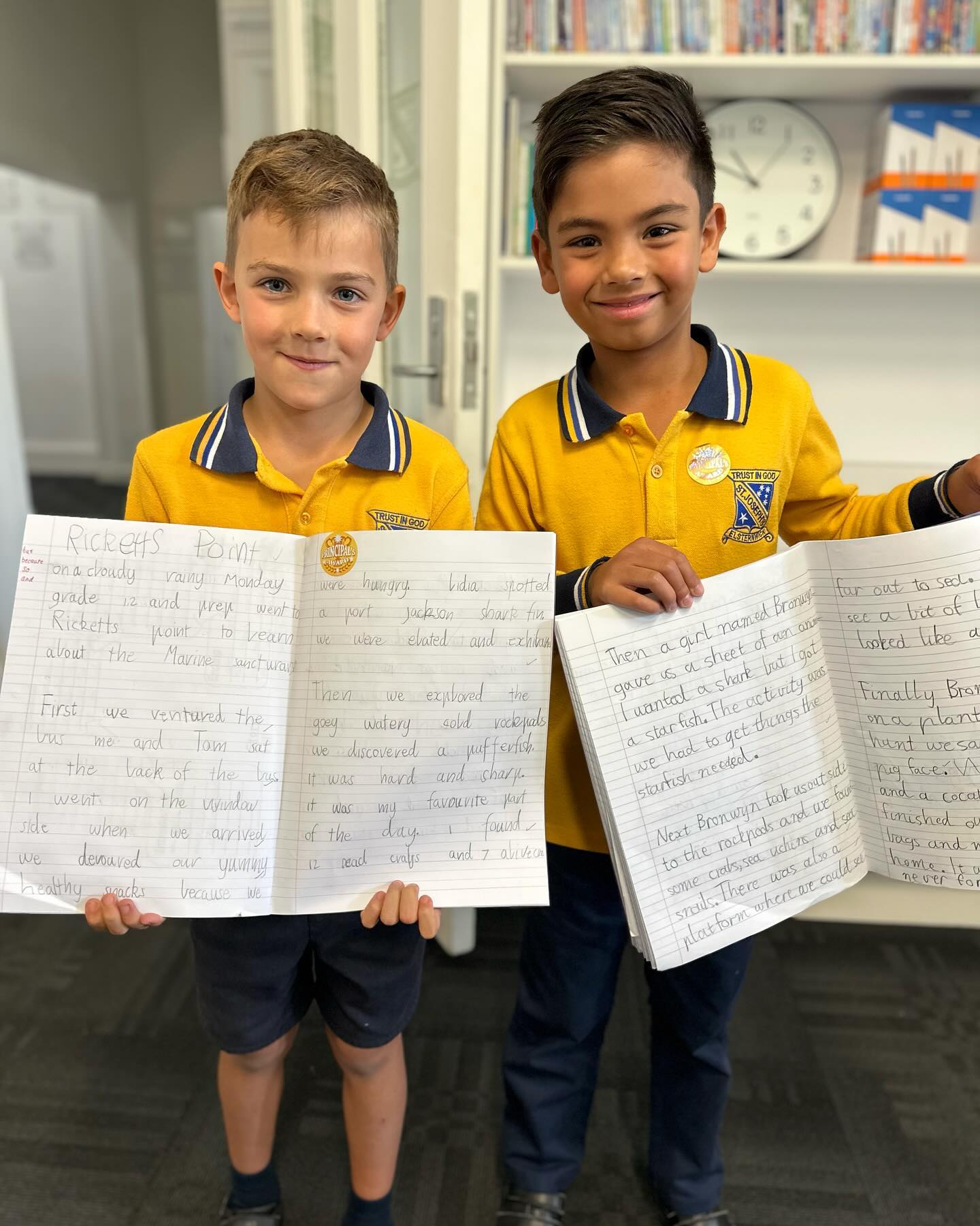 Another fantastic term at St Joseph’s has come to a close, with sporting and academic success celebrated across the school. Thank you to everyone who contributed to make Term 2 so special. We wish our families a relaxing and enjoyable break.
Here are a few highlights:
1. Celebrating success in writing with our Year 2 students.
2. Number fun in Prep.
3. Achieving great things at the Interschool Cross Country event.
4. Year 5 taking a walk down memory lane, reading their Prep journal from Hermione the Hedgehog.
5. Daily phonics lessons occurring in Prep.
6. Our Year 6s competing in their Interschool AFL competition.
7. Year 3 celebrating the Sacrament of Reconciliation.
8. Our girls playing in the very first Southside AFL Girls Championship.
9. The builders pulling out the time capsule from 1999, that was buried under the Principal office. It will be safely returned, to be opened in 2050.
10. The final stage of our building project is almost complete.