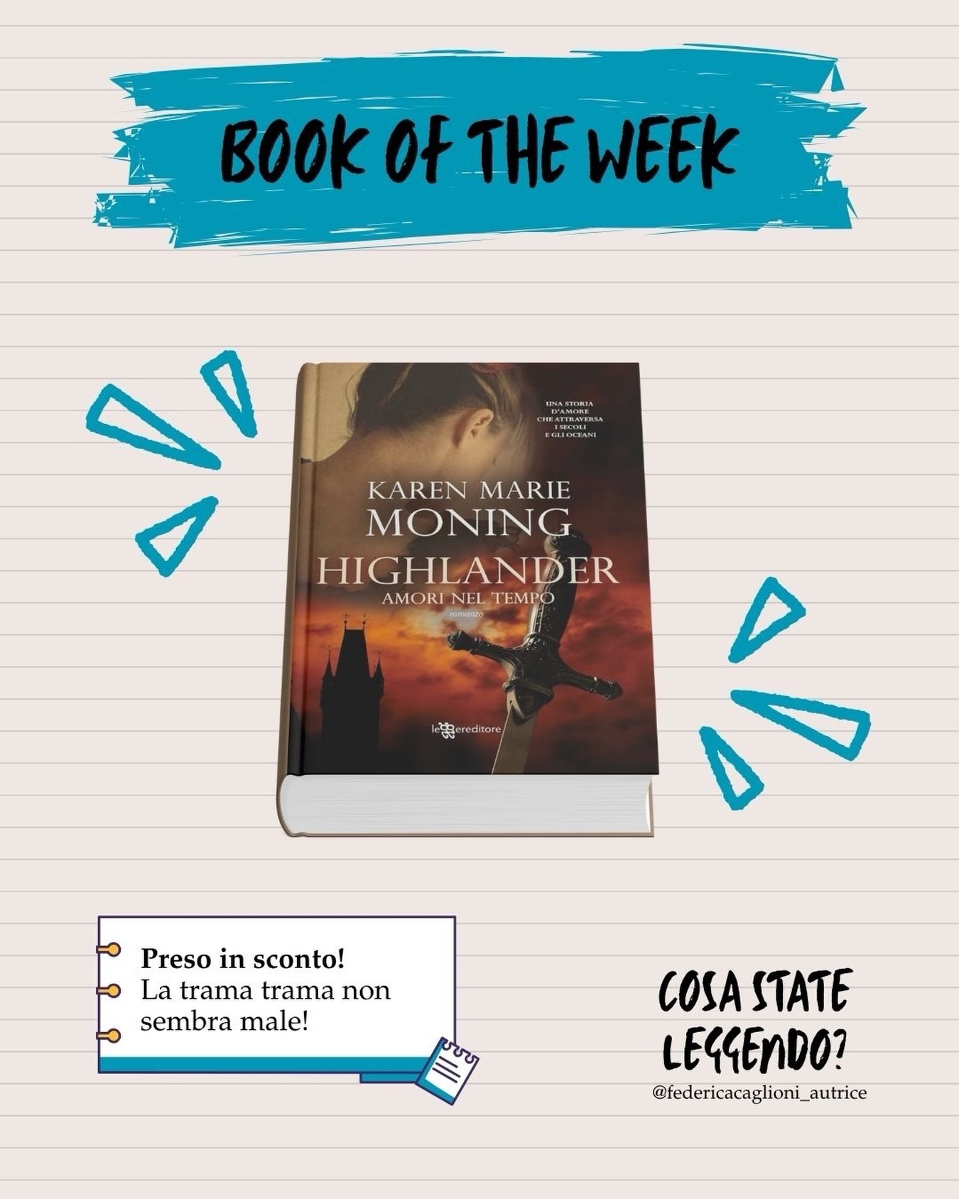 Romance storico preso in super sconto
(meno di 10€ fate voi)!
La trama ricorda Outlander per i viaggi nel tempo
e vedremo com’è!
❓ Le vostre letture in corso? Quelle da iniziare?