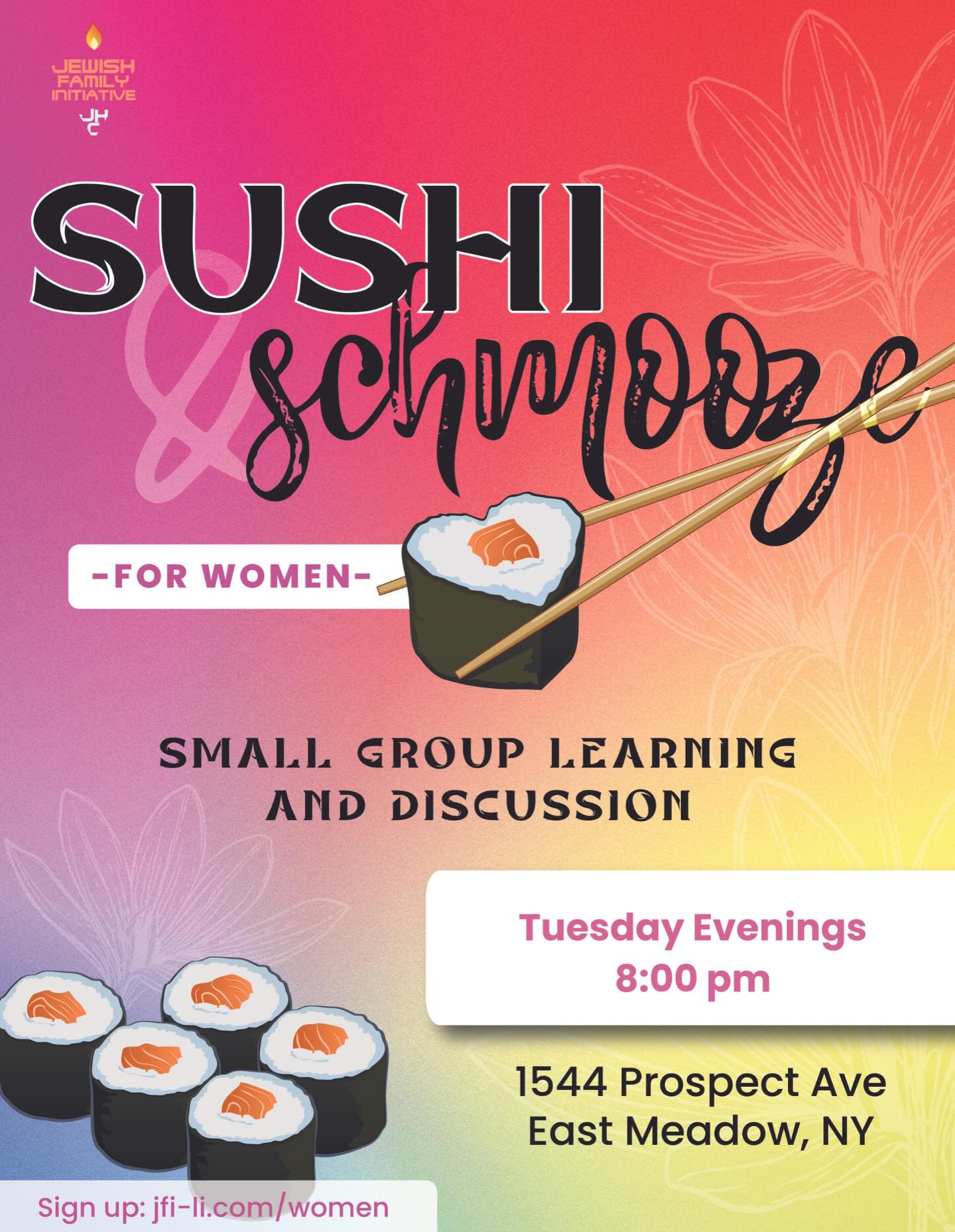 Join us for the last Sushi & Schmooze before Passover!
Sign up here: https://www.thejhc.org/women