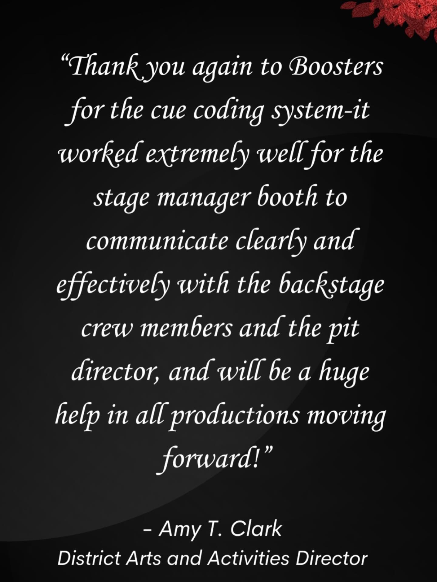 Thank you Amy! We are grateful we could assist in obtaining this amazing piece of technology for the theatre department. ❤️🖤